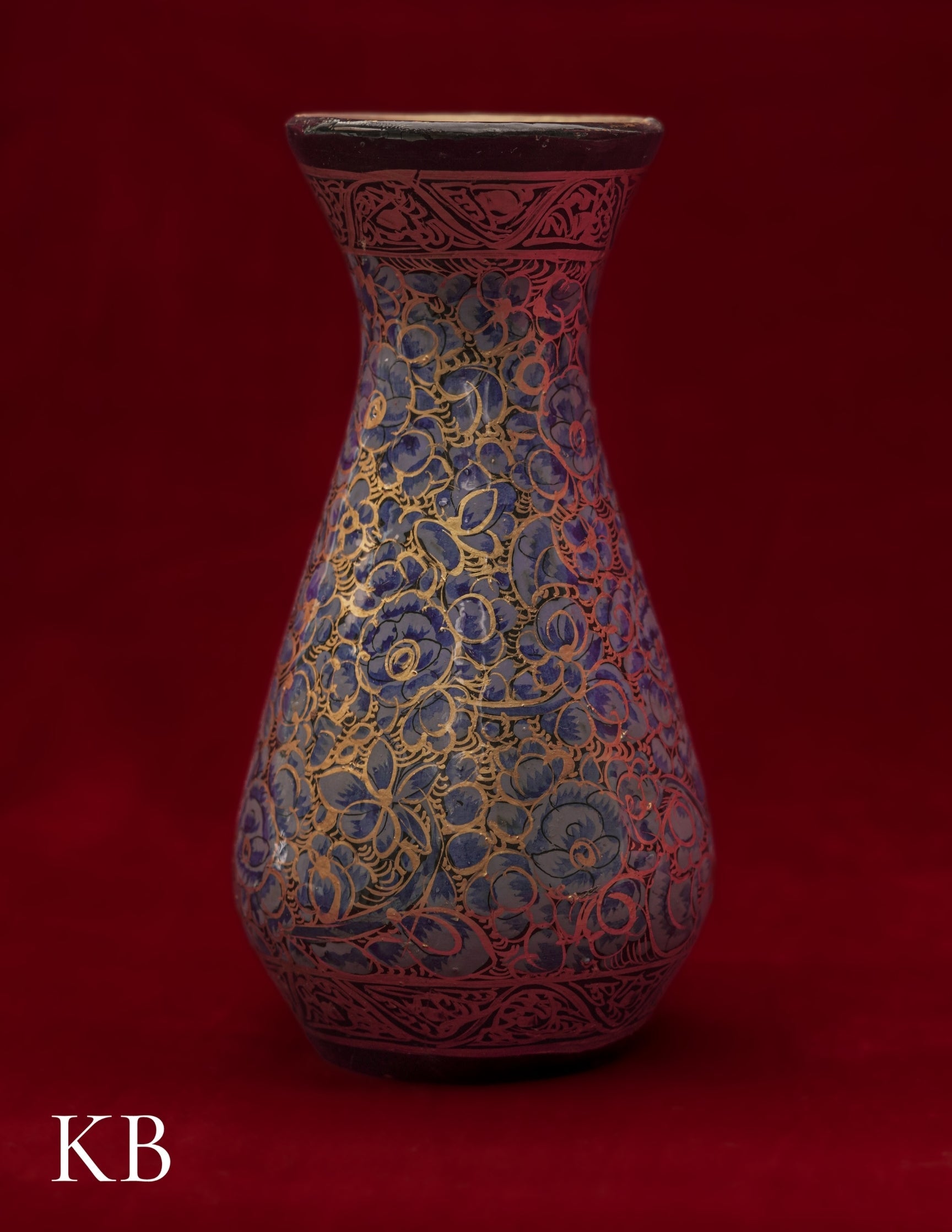 Kashmiri Papier Mâché Flower Vase – Hand-Painted Blue Floral (5 Inch) | Artisan-Made | Handcrafted Heritage
