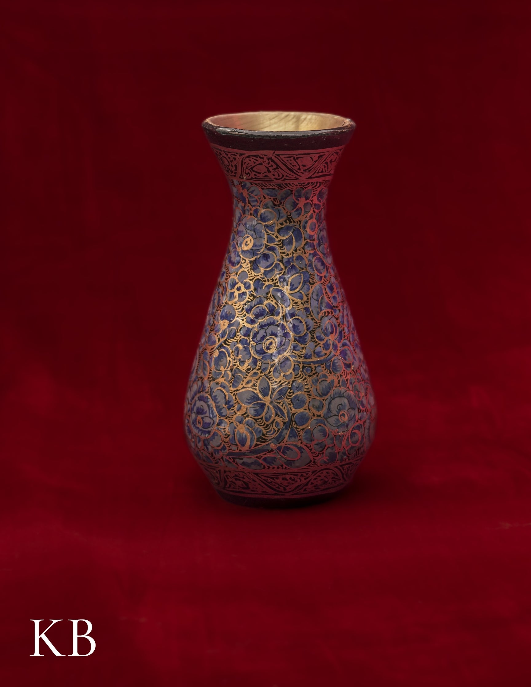 Kashmiri Papier Mâché Flower Vase – Hand-Painted Blue Floral (5 Inch) | Artisan-Made | Handcrafted Heritage