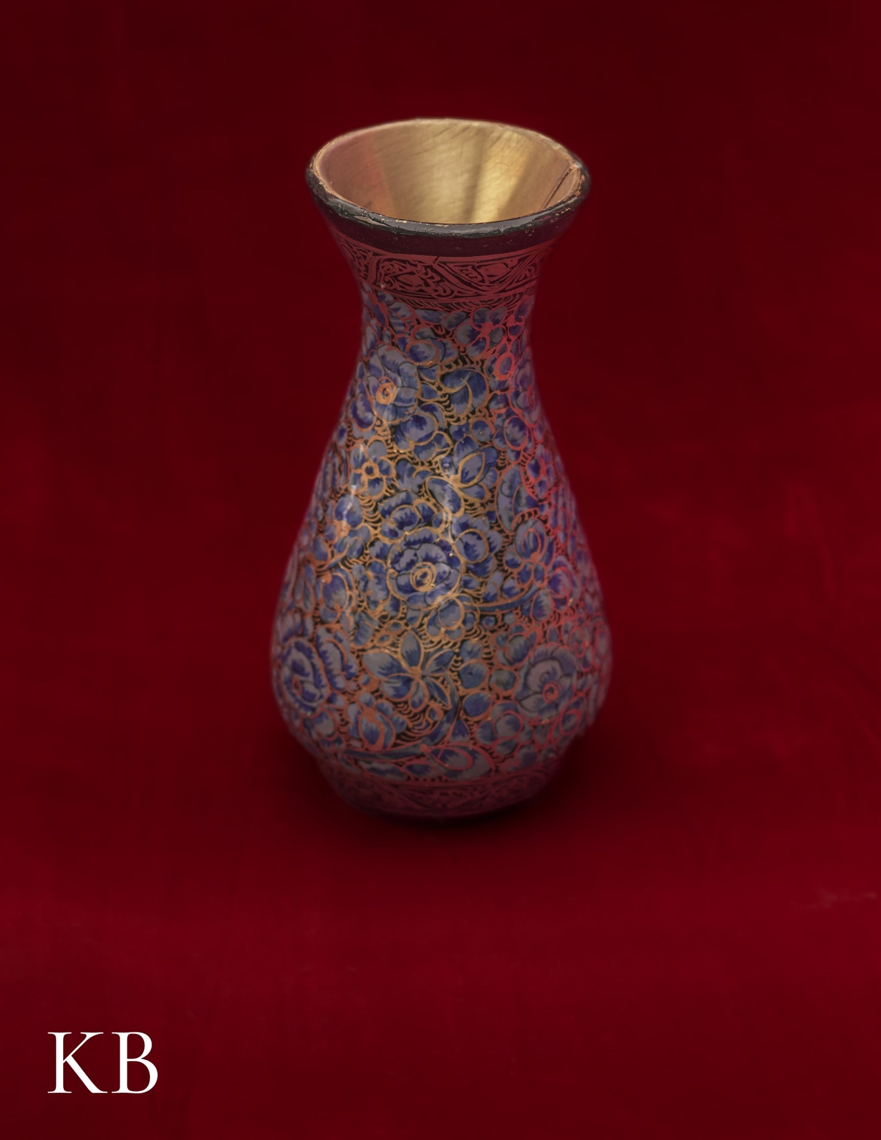 Kashmiri Papier Mâché Flower Vase – Hand-Painted Blue Floral (5 Inch) | Artisan-Made | Handcrafted Heritage