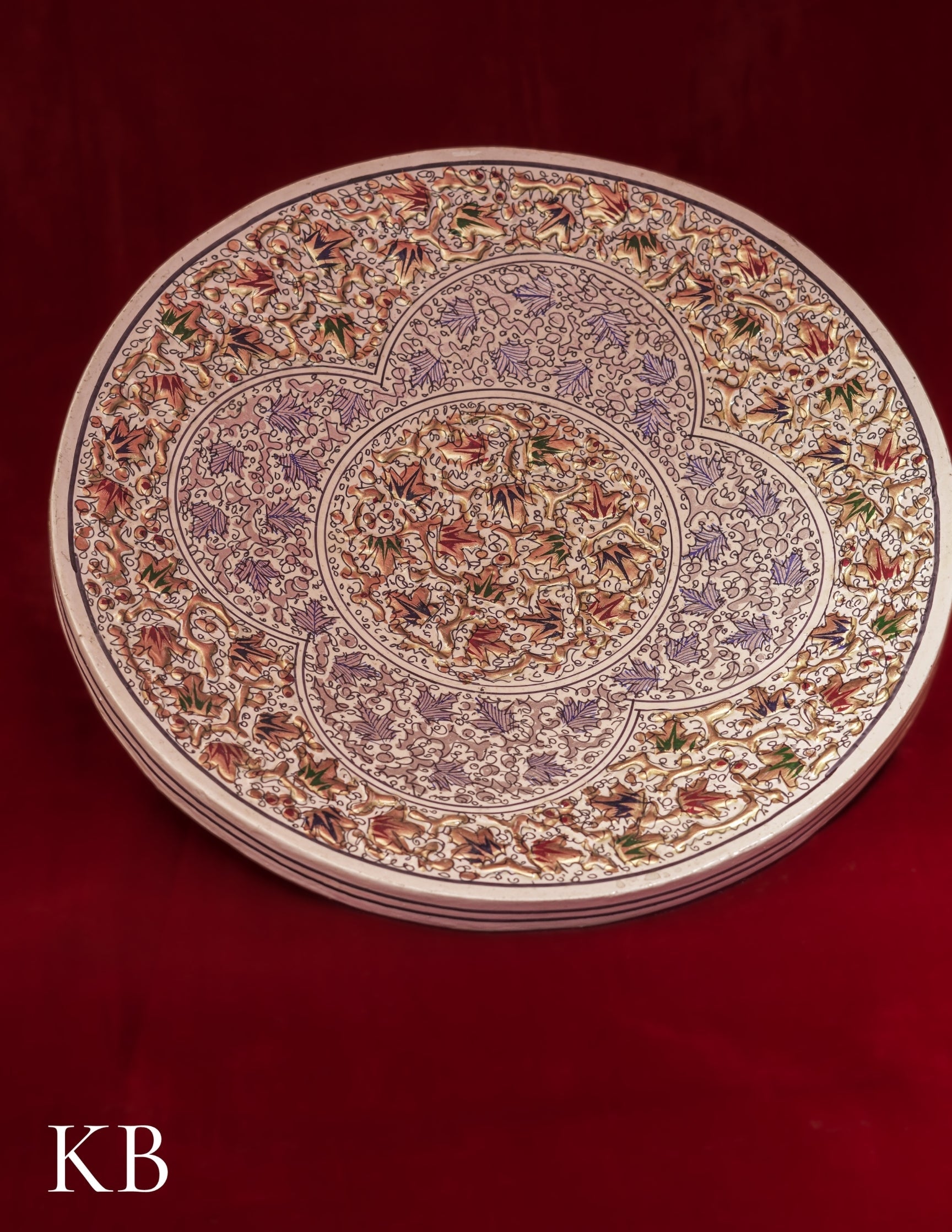 Kashmiri Papier Mâché Wall Plate – Hand-Painted White Base (10 Inch) | Artisan-Made | Handcrafted Heritage
