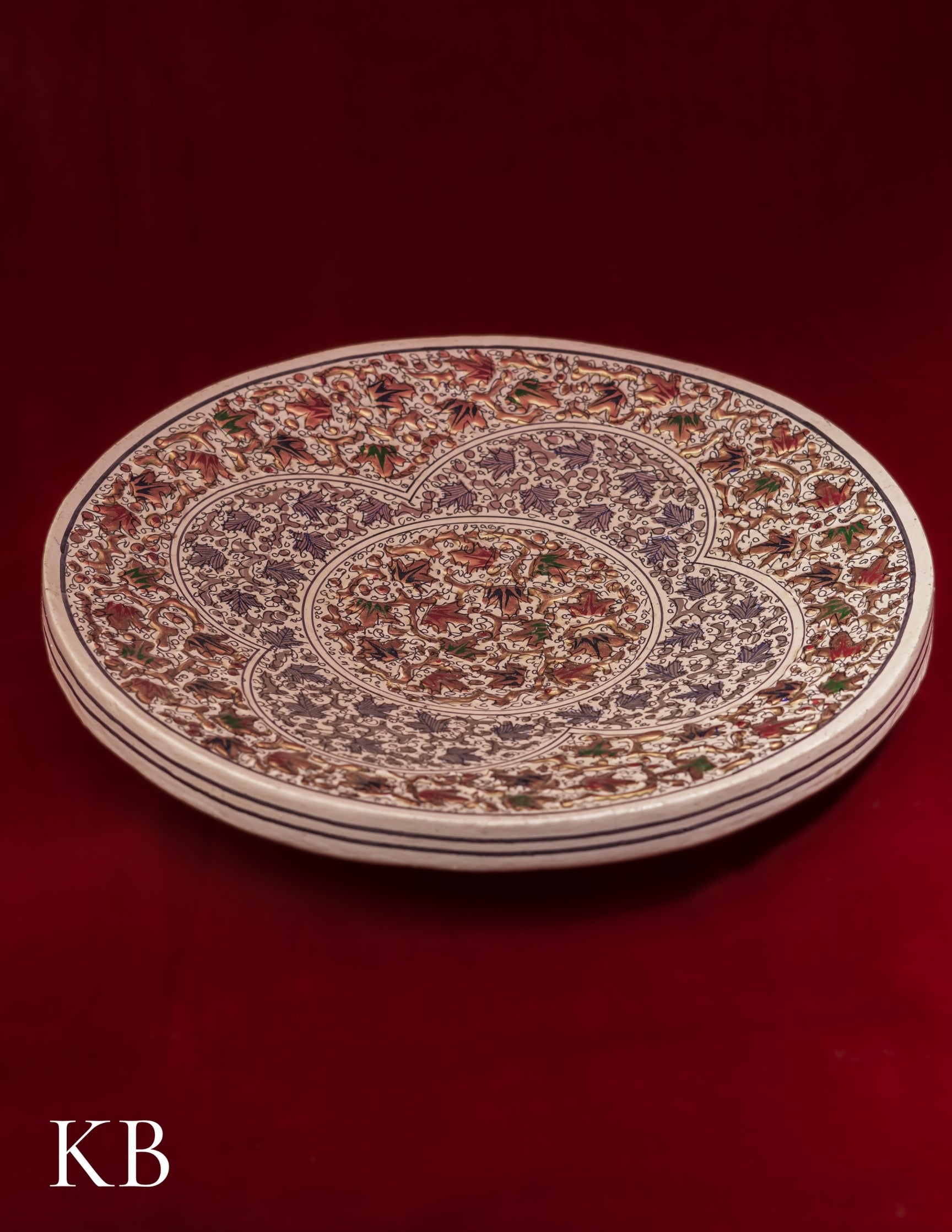 Kashmiri Papier Mâché Wall Plate – Hand-Painted White Base (10 Inch) | Artisan-Made | Handcrafted Heritage