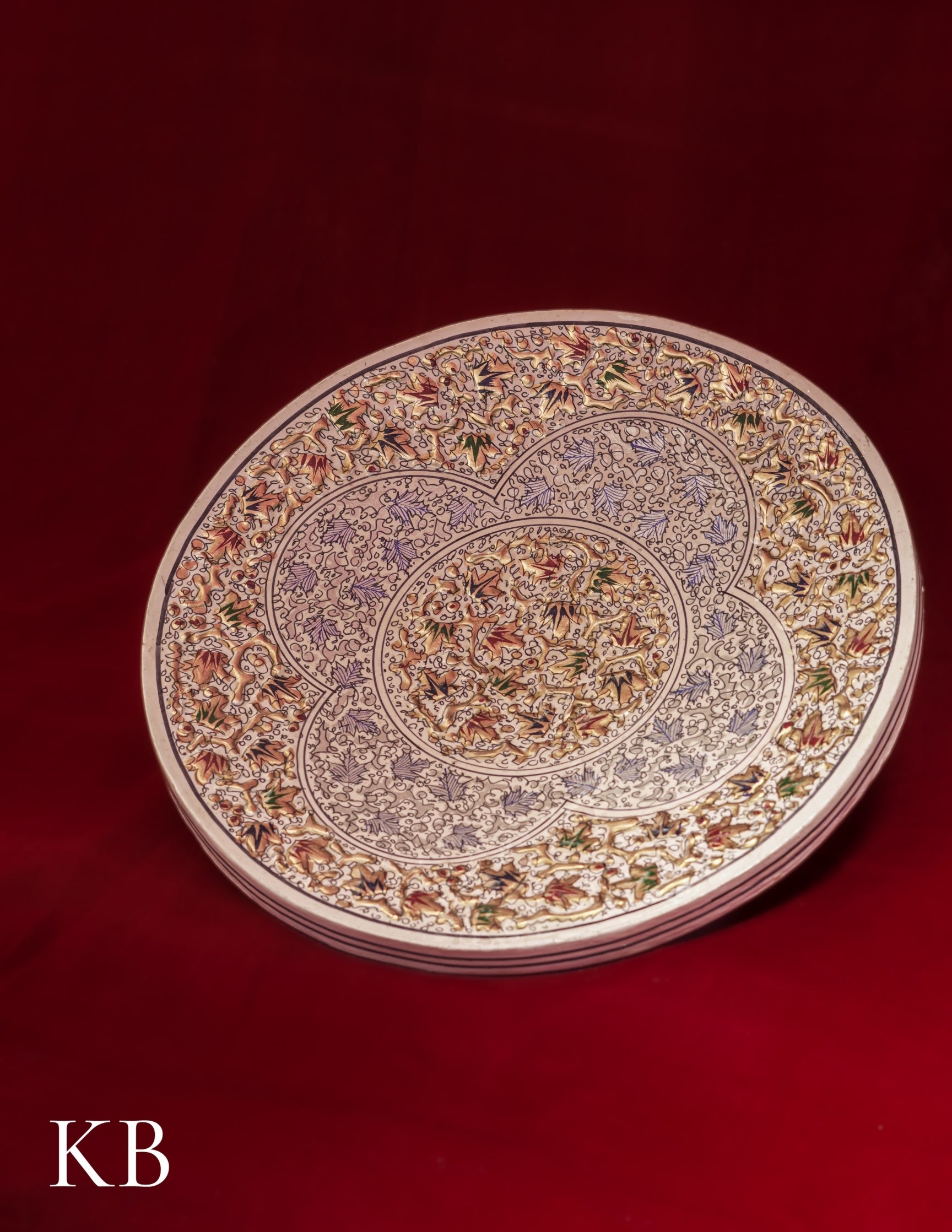 Kashmiri Papier Mâché Wall Plate – Hand-Painted White Base (10 Inch) | Artisan-Made | Handcrafted Heritage