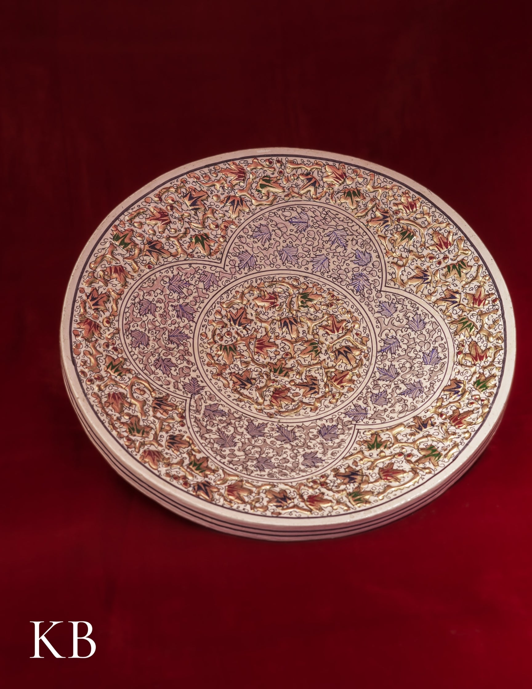 Kashmiri Papier Mâché Wall Plate – Hand-Painted White Base (10 Inch) | Artisan-Made | Handcrafted Heritage
