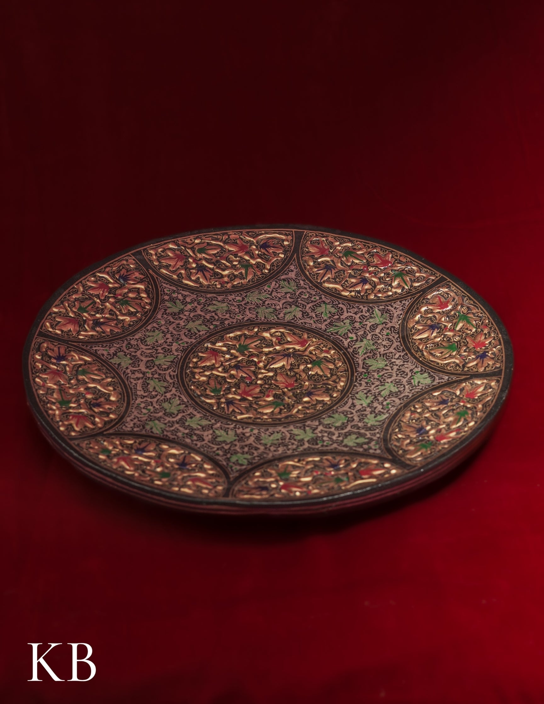 Kashmiri Papier Mâché Wall Plate – Hand-Painted Black Base (10 Inch) | Artisan-Made | Handcrafted Heritage