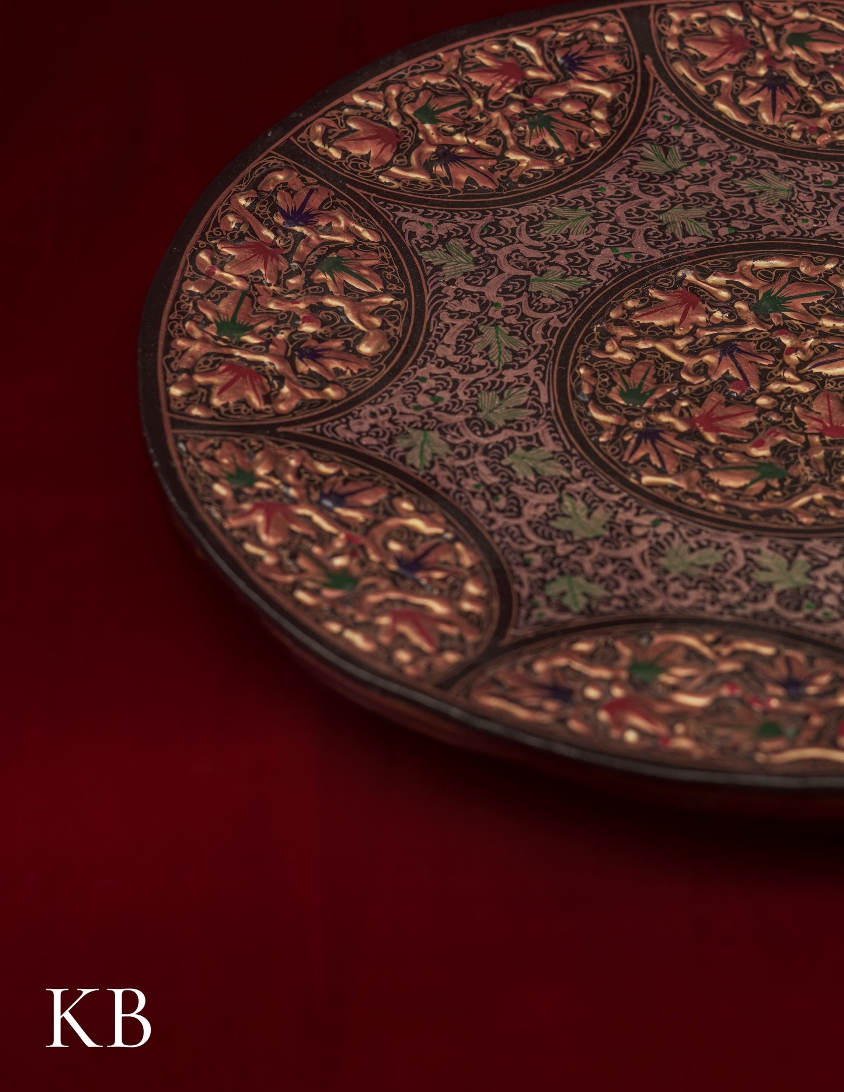 Kashmiri Papier Mâché Wall Plate – Hand-Painted Black Base (10 Inch) | Artisan-Made | Handcrafted Heritage
