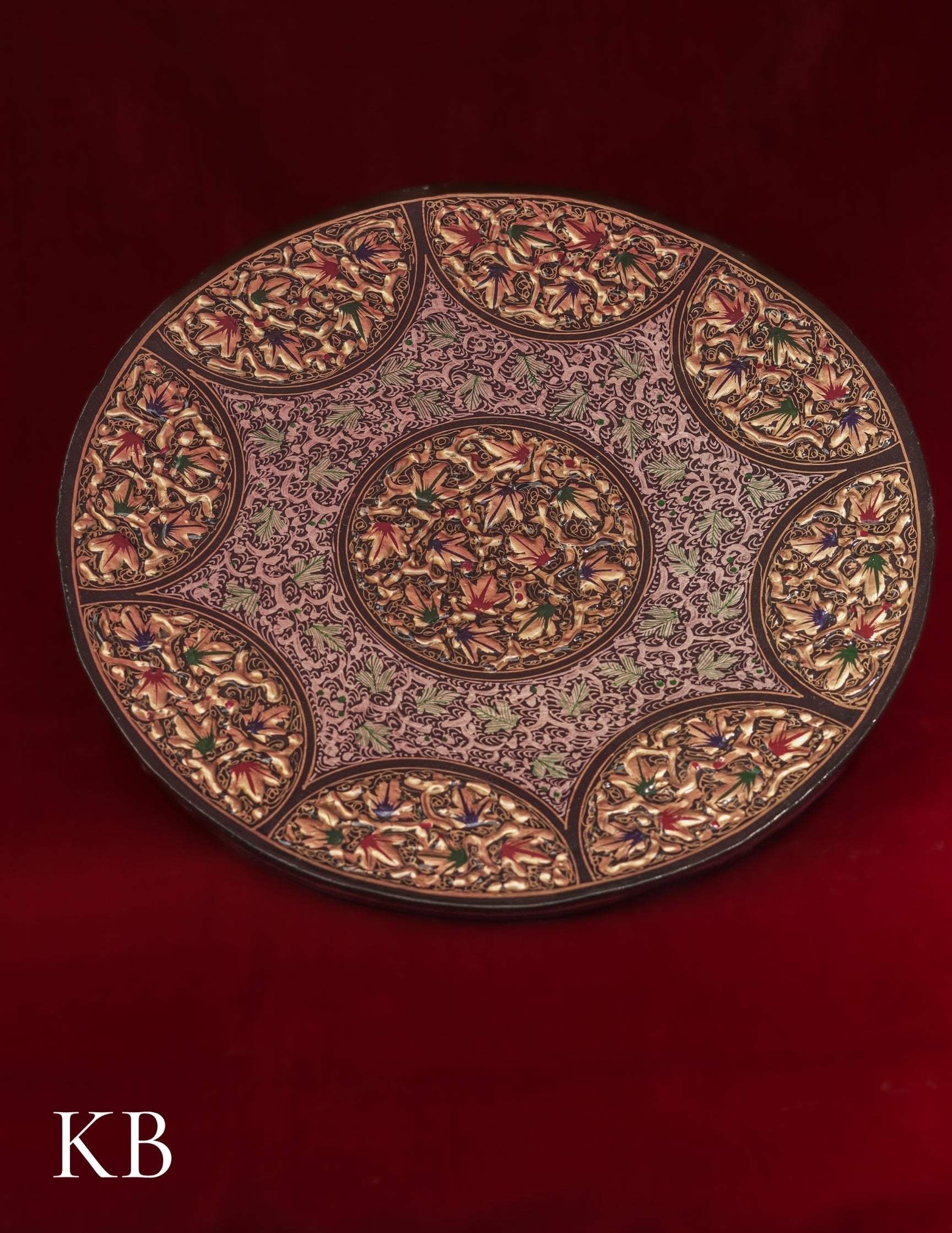 Kashmiri Papier Mâché Wall Plate – Hand-Painted Black Base (10 Inch) | Artisan-Made | Handcrafted Heritage