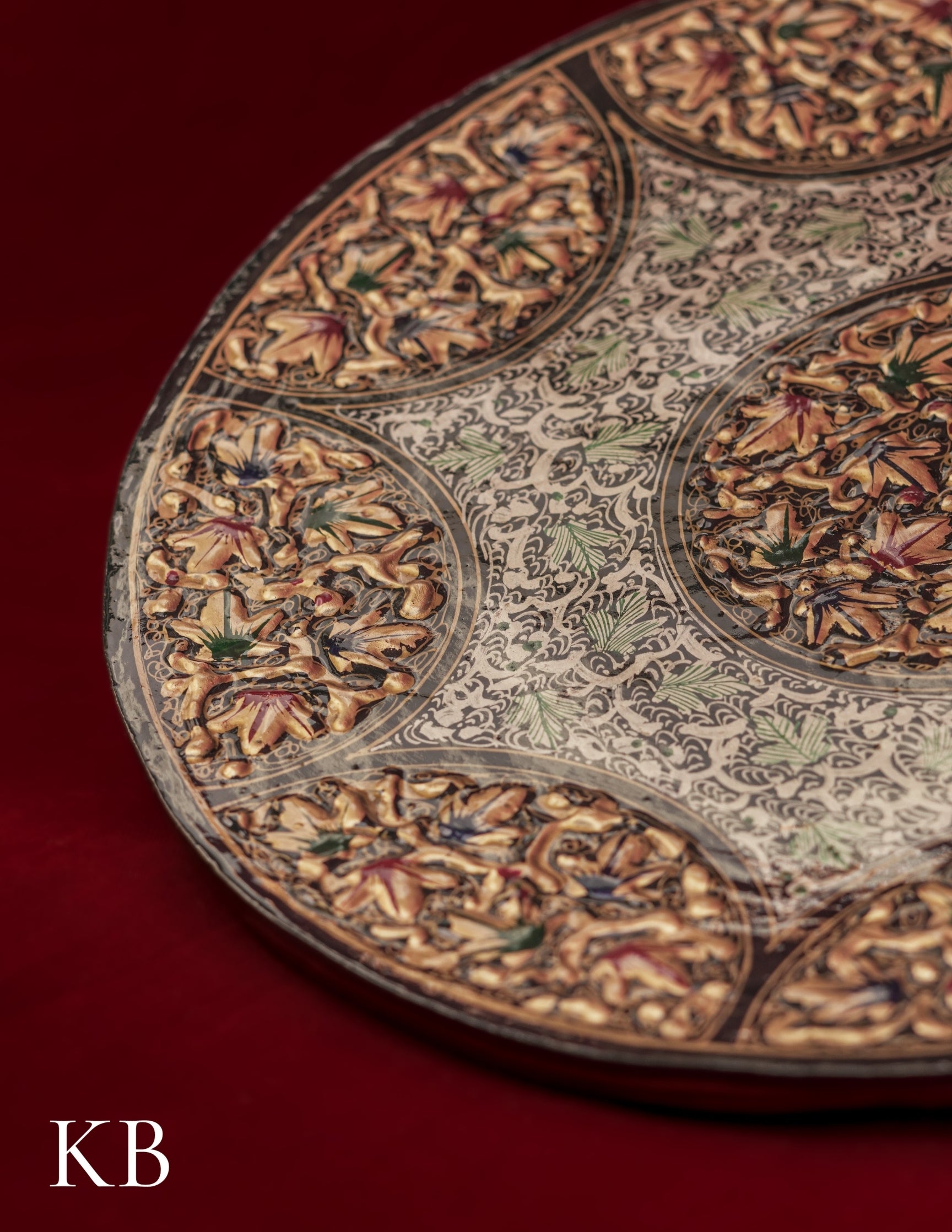 Kashmiri Papier Mâché Wall Plate – Hand-Painted Black Base (10 Inch) | Artisan-Made | Handcrafted Heritage