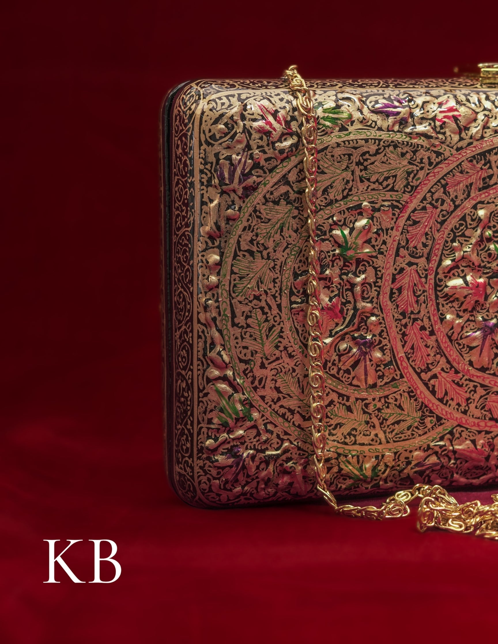 Kashmiri Papier Mâché Clutch – Large Black Hand-Painted | Artisan-Made | Handcrafted Heritage