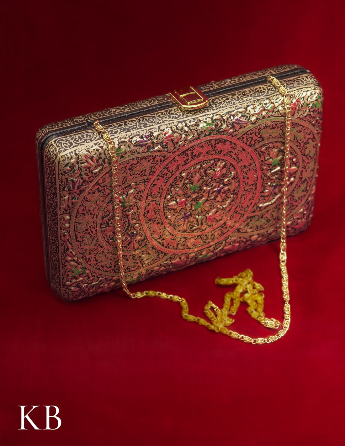 Kashmiri Papier Mâché Clutch – Large Black Hand-Painted | Artisan-Made | Handcrafted Heritage