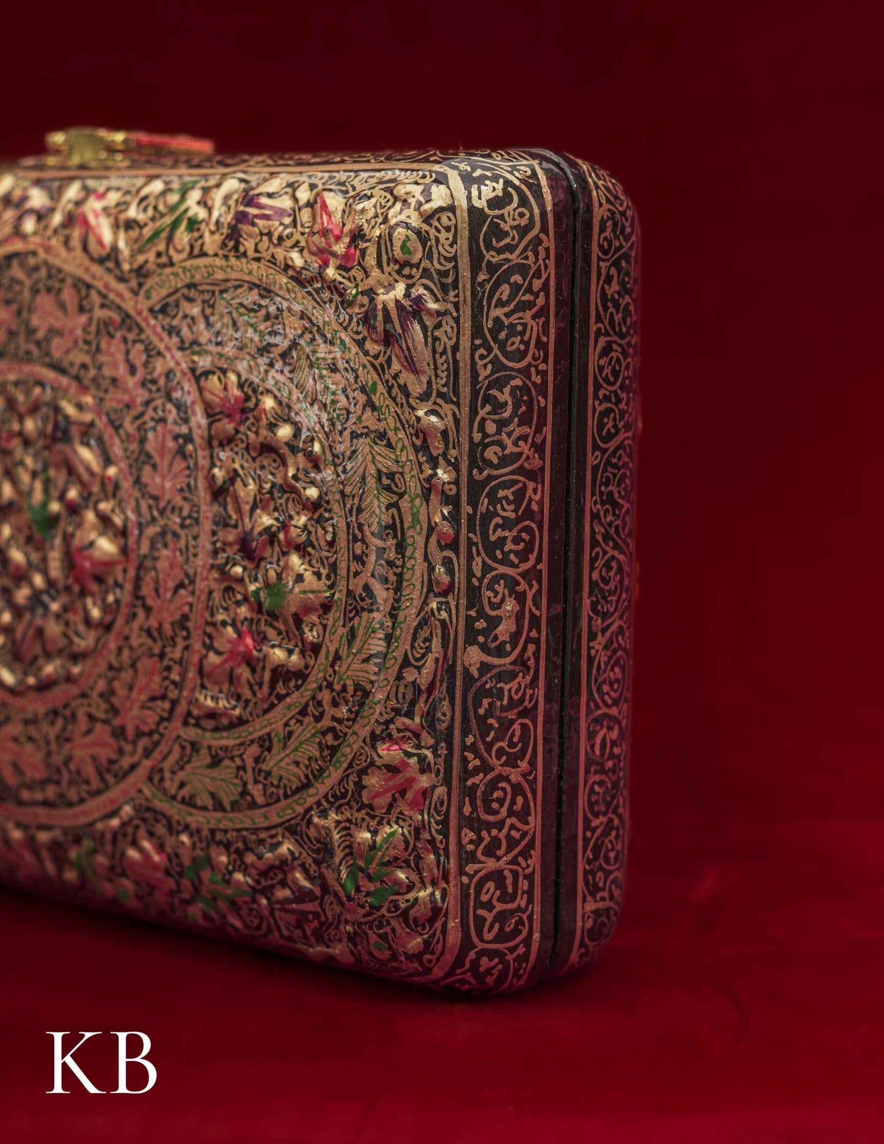 Kashmiri Papier Mâché Clutch – Large Black Hand-Painted | Artisan-Made | Handcrafted Heritage