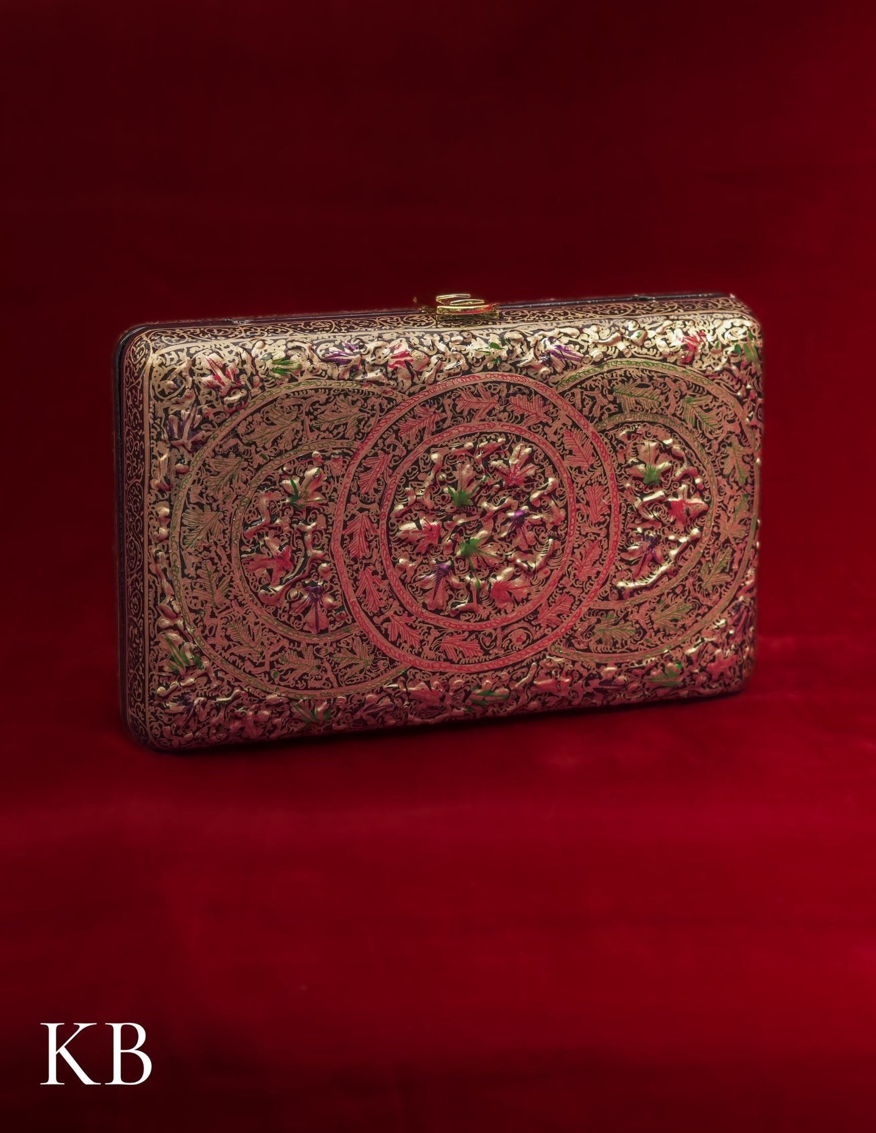 Kashmiri Papier Mâché Clutch – Large Black Hand-Painted | Artisan-Made | Handcrafted Heritage
