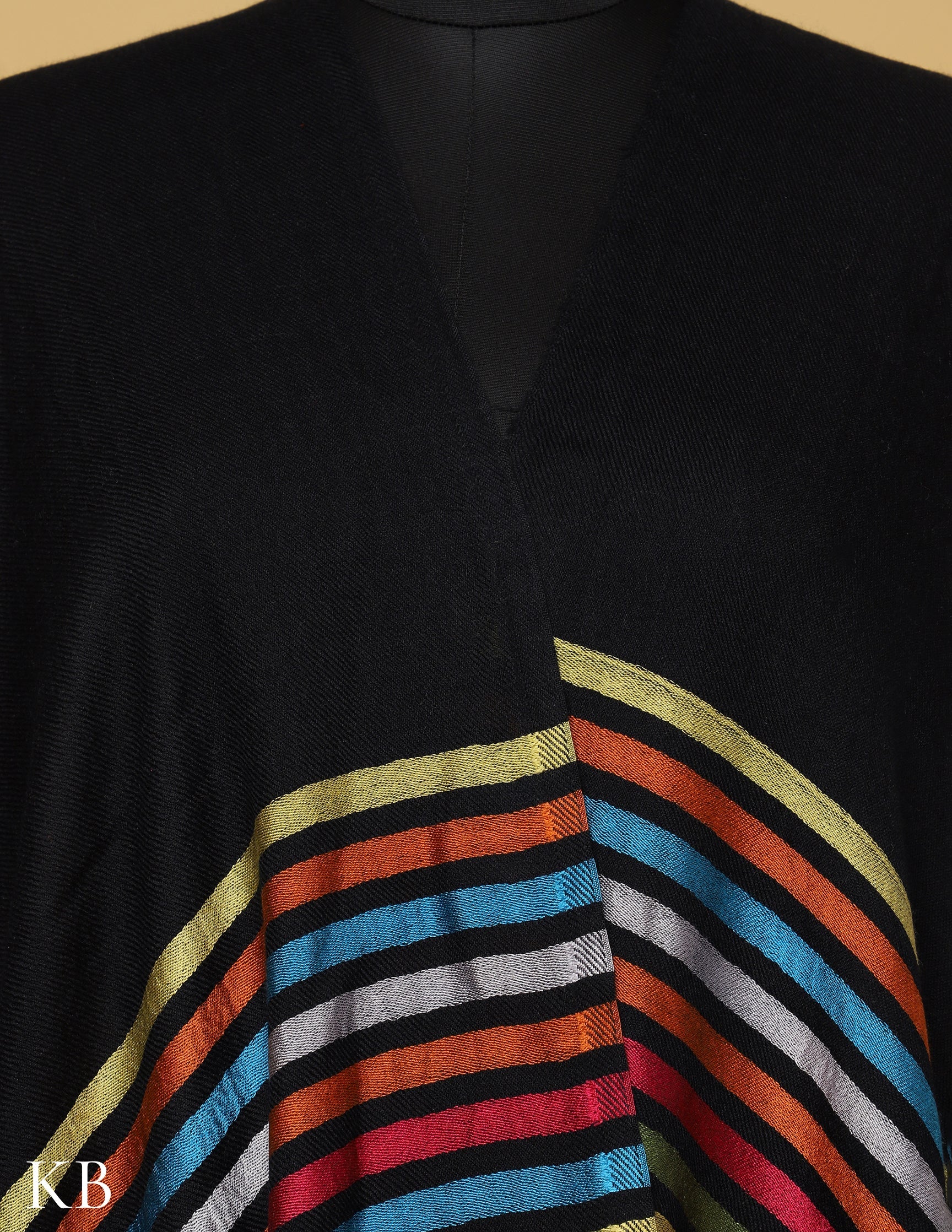 Black Silk Multi Striped Stole - Kashmir Box