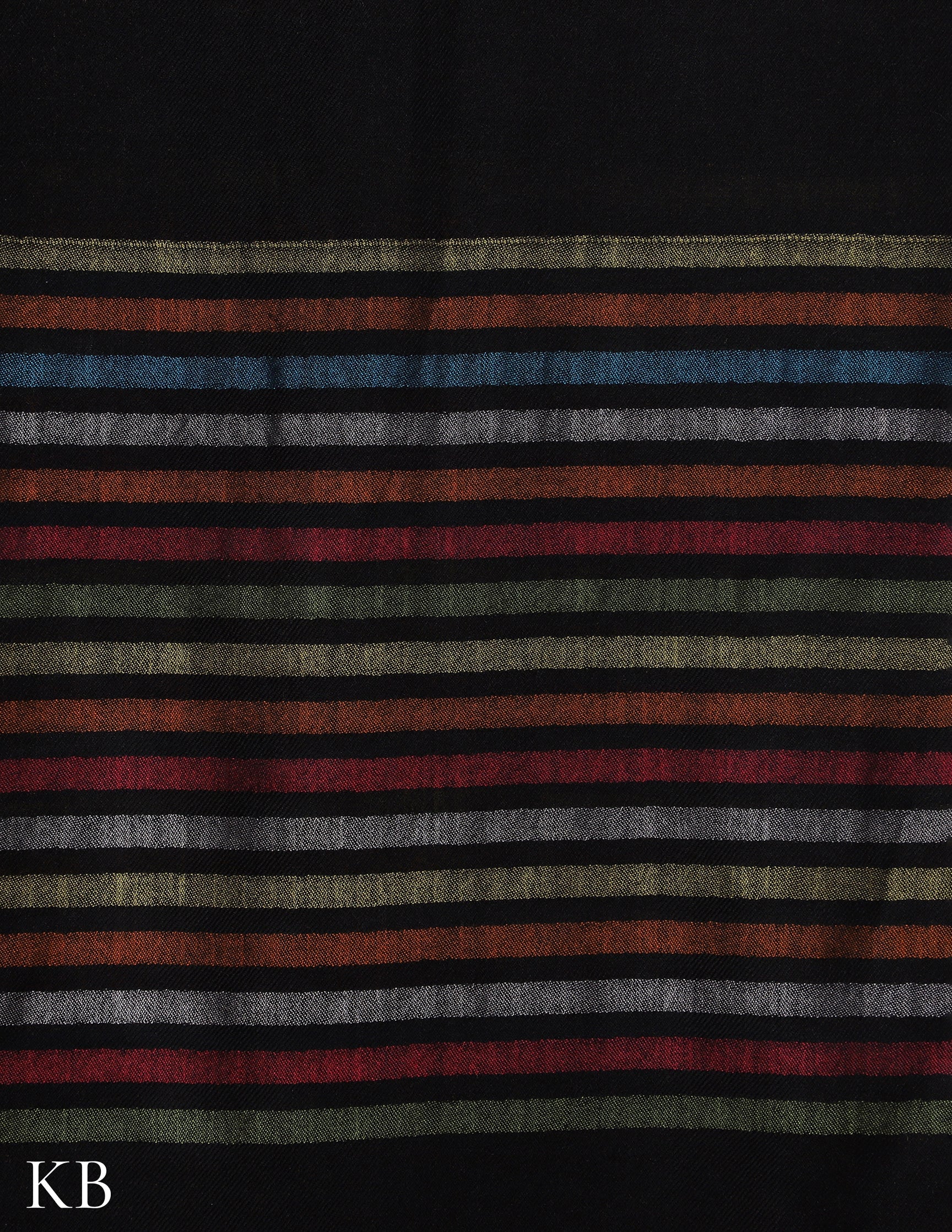 Black Silk Multi Striped Stole - Kashmir Box