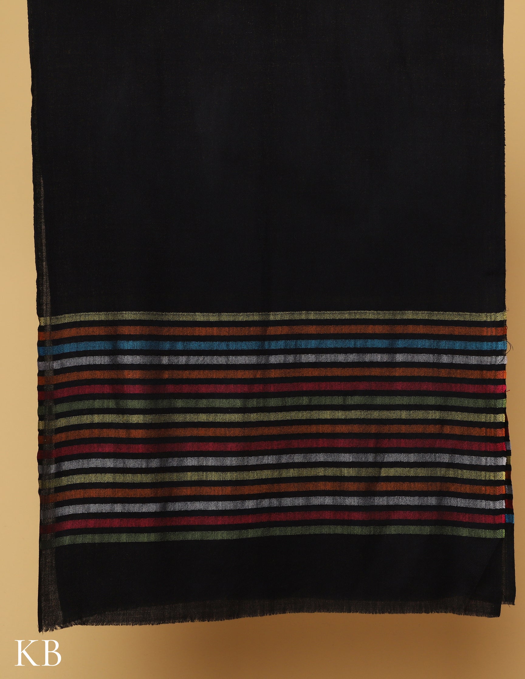 Black Silk Multi Striped Stole - Kashmir Box