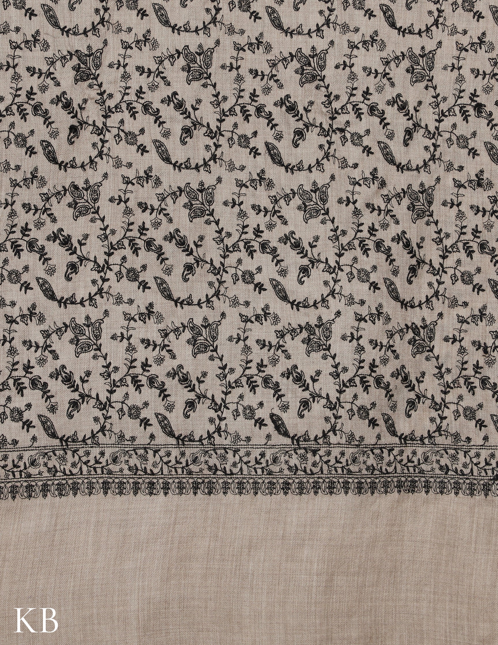 Rhino Grey Sozni Jali Embroidered Woolen Shawl - Kashmir Box