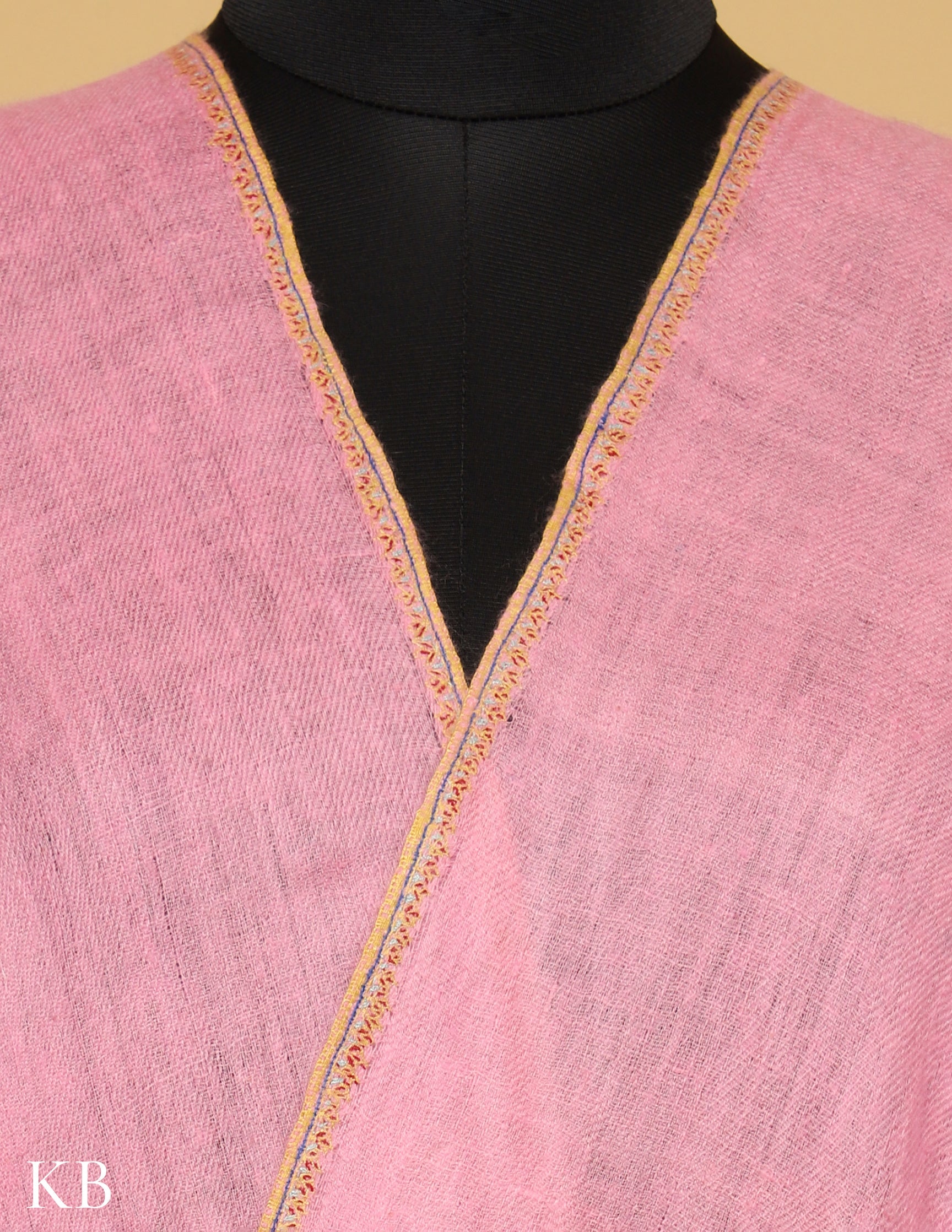 Cherry Blossom Pink Sozni Embroidered GI Pashmina Stole - Kashmir Box