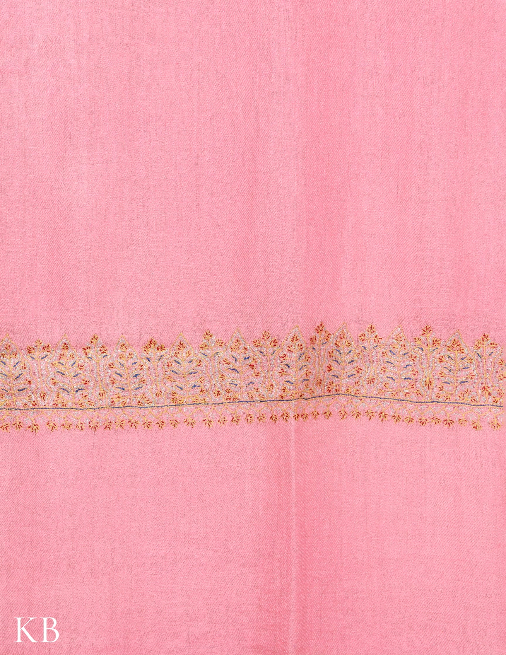 Cherry Blossom Pink Sozni Embroidered GI Pashmina Stole - Kashmir Box