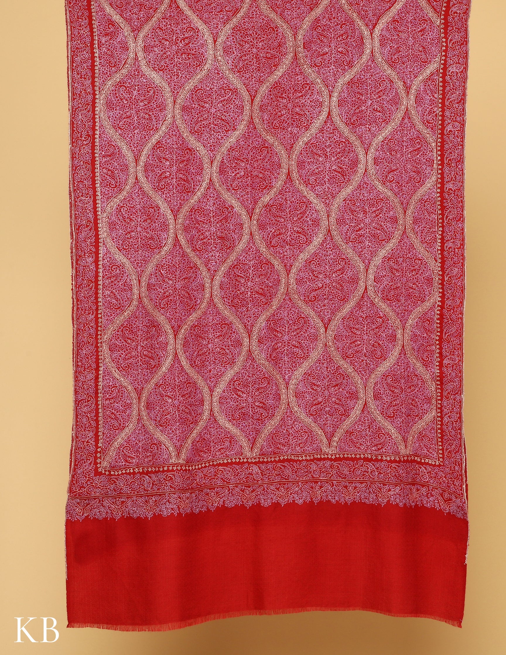 Chinese Red Sozni Embroidered Pure Pashmina Stole - Kashmir Box
