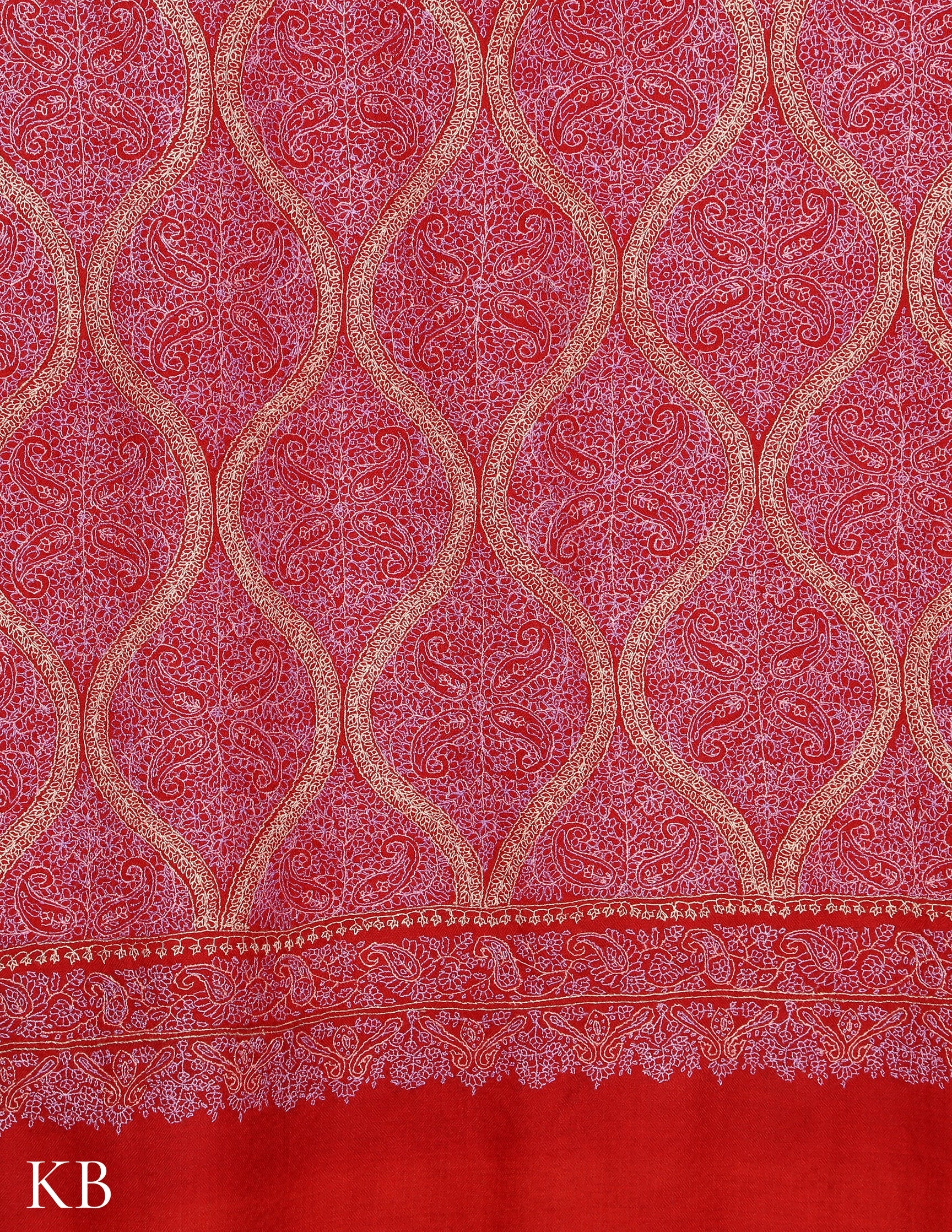 Chinese Red Sozni Embroidered Pure Pashmina Stole - Kashmir Box