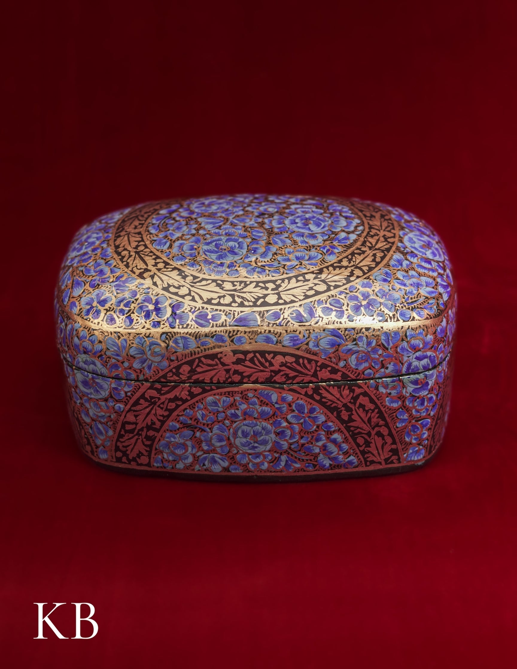 Kashmiri Papier Mâché Rectangular Curved Box (Blue) | Artisan-Made | Handcrafted Heritage