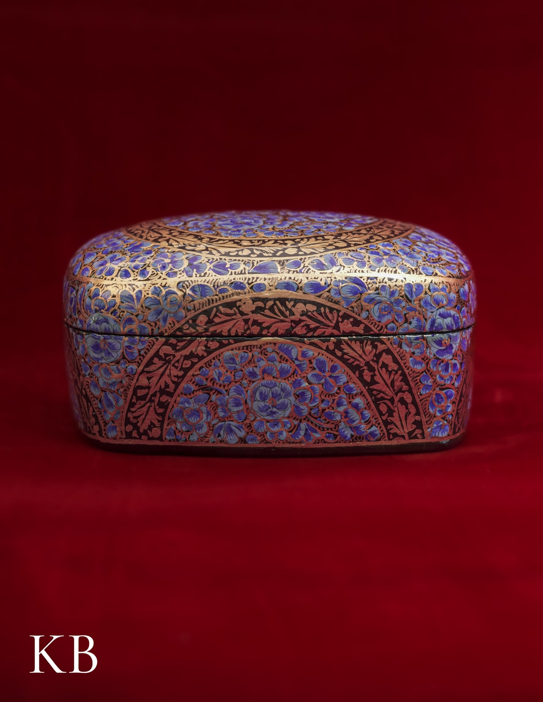 Kashmiri Papier Mâché Rectangular Curved Box (Blue) | Artisan-Made | Handcrafted Heritage