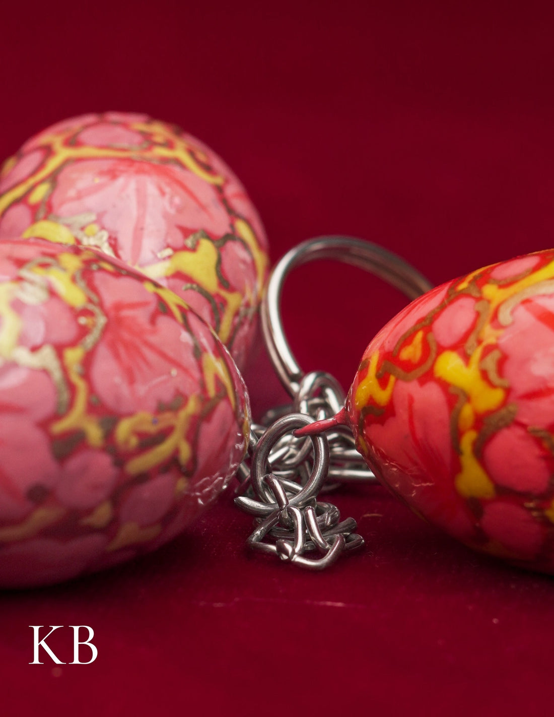 Kashmiri Papier Mâché Key Chain Set (3 pcs) – Hand-Painted Pink Floral | Artisan-Made | Handcrafted Heritage
