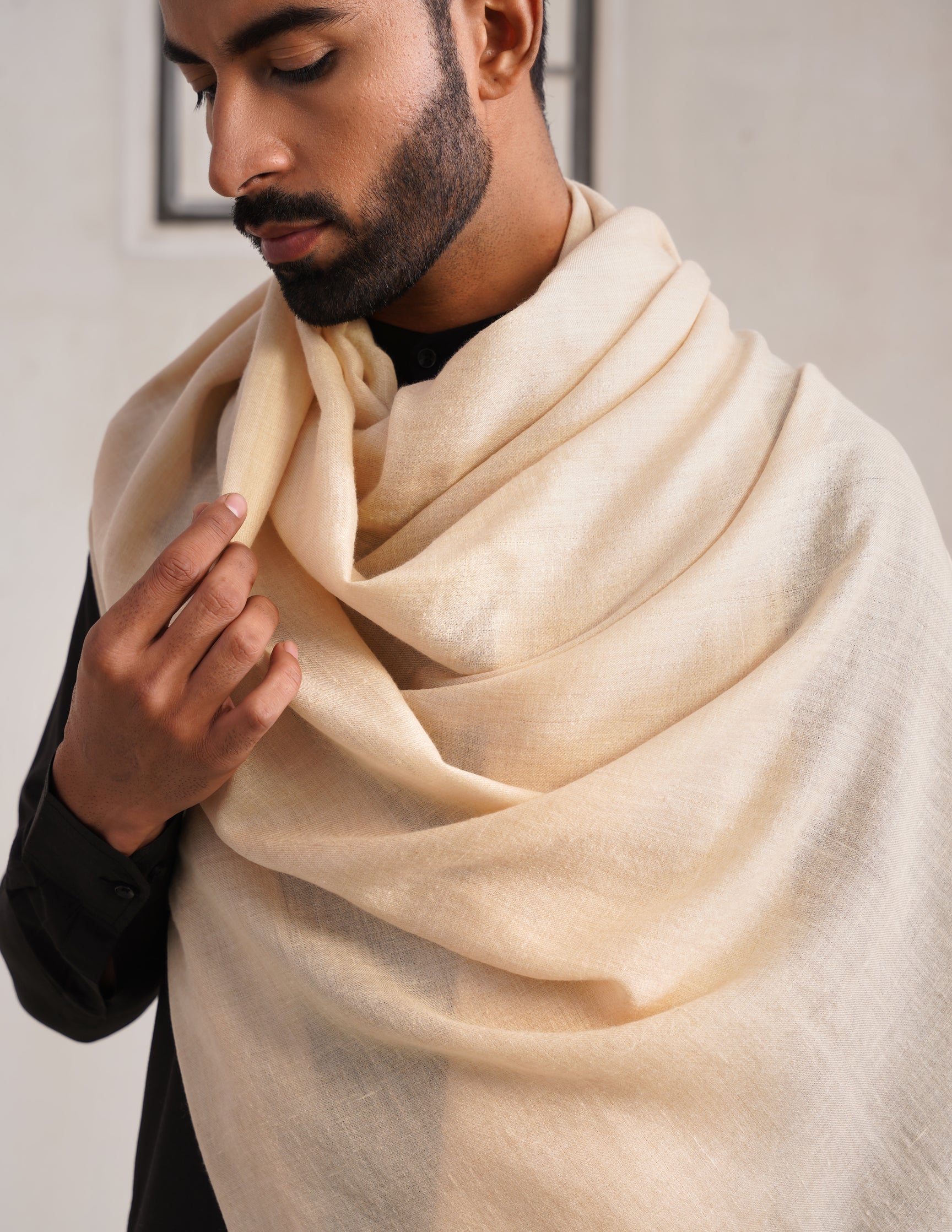 Solid Pashmina Off White Men&