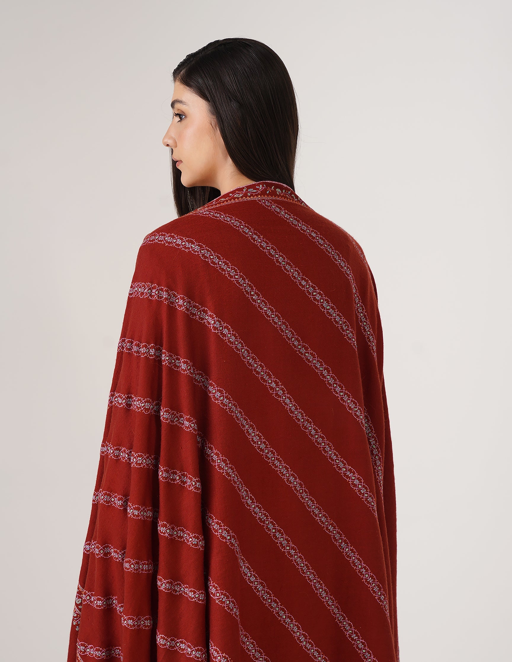 Kashmiri Handwoven Pashmina Sozni Shawl Khatiraas – Rust | Handwoven Heritage - Kashmir Box