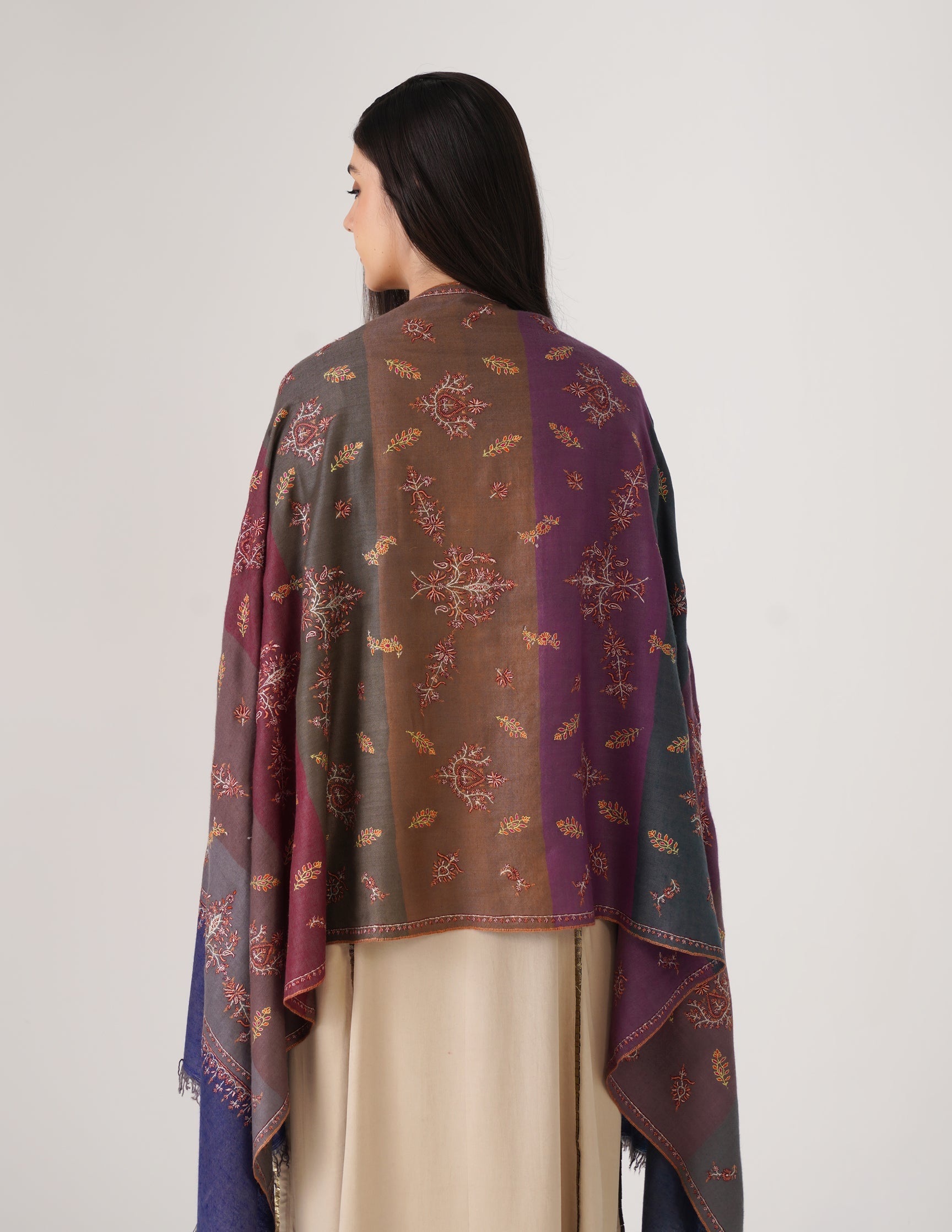 Kashmiri Handwoven Pashmina Sozni Stole Modern Stripes – Multicoloured | Handwoven Heritage