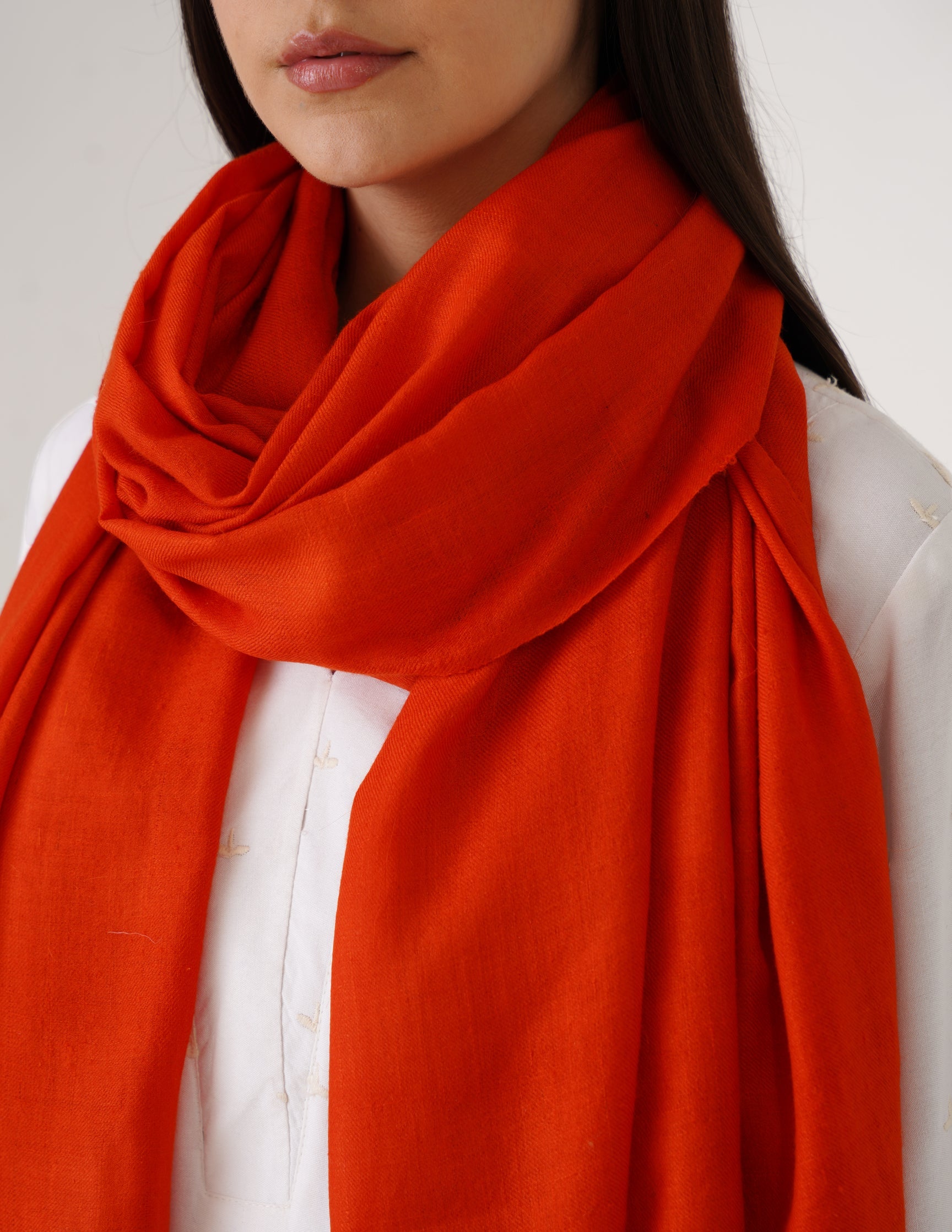 Kashmiri Handwoven Solid Cashmere Pashmina Shawl – Carrot Orange | Handwoven Heritage
