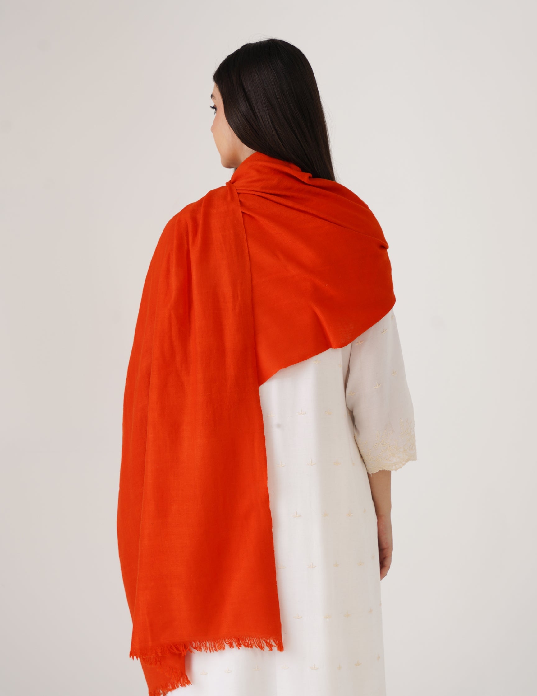 Kashmiri Handwoven Solid Cashmere Pashmina Shawl – Carrot Orange | Handwoven Heritage