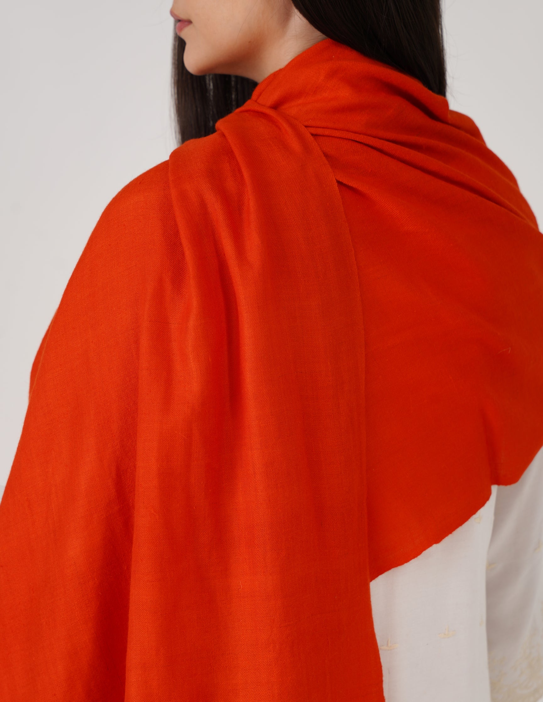 Kashmiri Handwoven Solid Cashmere Pashmina Shawl – Carrot Orange | Handwoven Heritage