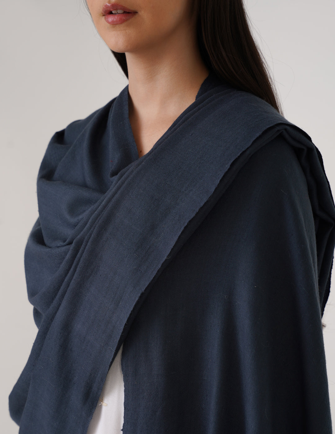 Kashmiri Handwoven Solid Cashmere Pashmina Shawl – Dark Teal Blue | Handwoven Heritage - Kashmir Box