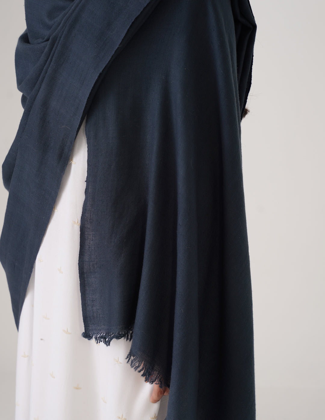Kashmiri Handwoven Solid Cashmere Pashmina Shawl – Dark Teal Blue | Handwoven Heritage