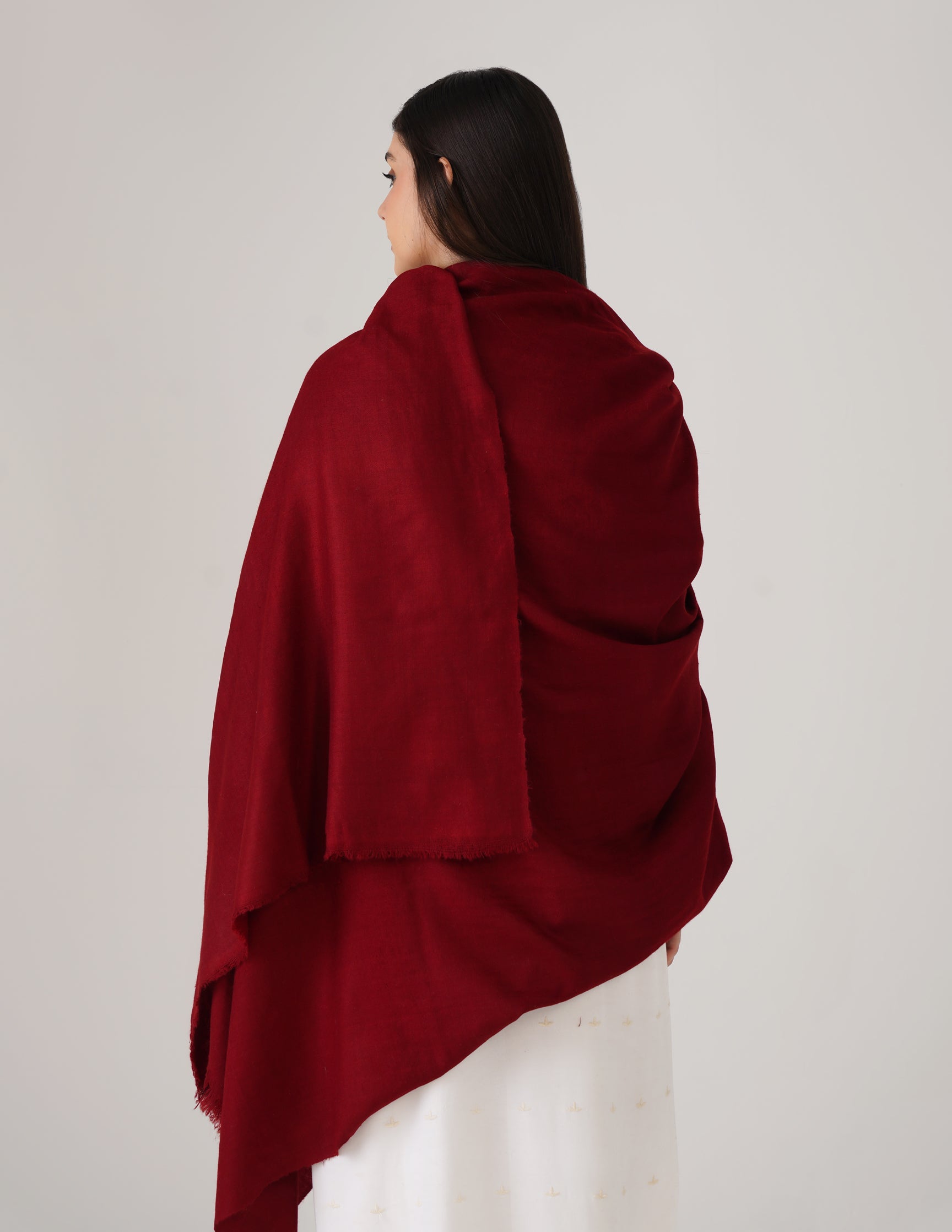 Kashmiri Handwoven Solid Cashmere Pashmina Shawl – Maroon | Handwoven Heritage