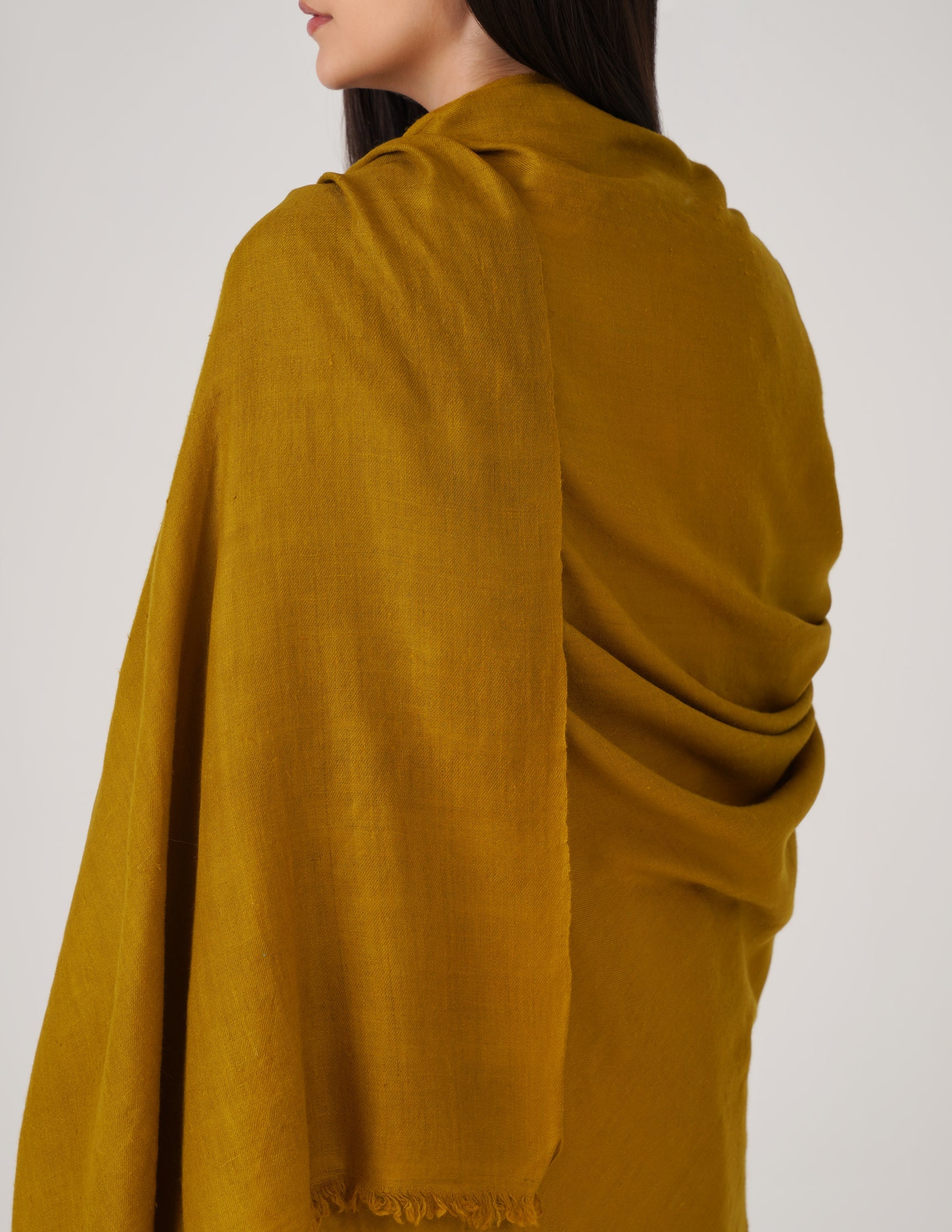 Kashmiri Handwoven Solid Cashmere Pashmina Shawl – Mustard Olive | Handwoven Heritage