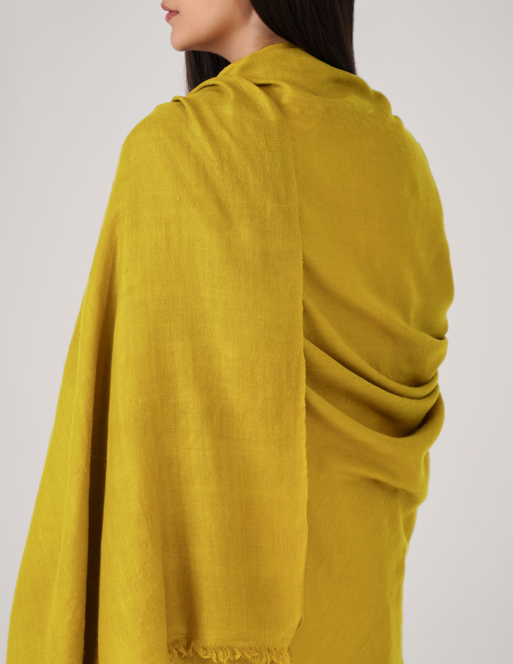 Kashmiri Handwoven Solid Cashmere Pashmina Shawl – Mustard Olive | Handwoven Heritage
