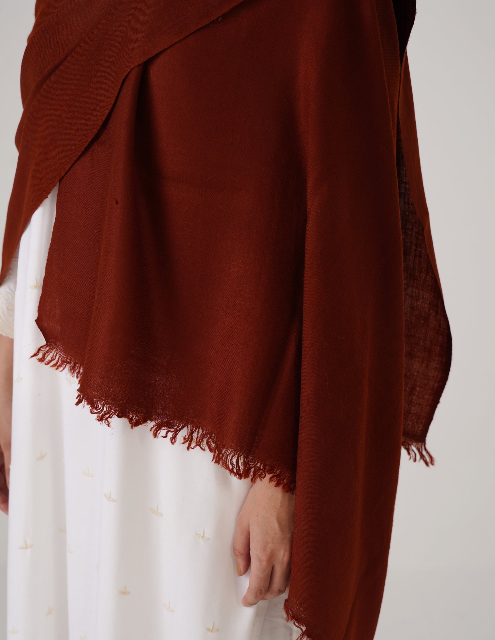 Kashmiri Handwoven Solid Cashmere Pashmina Shawl – Maroon Red | Handwoven Heritage