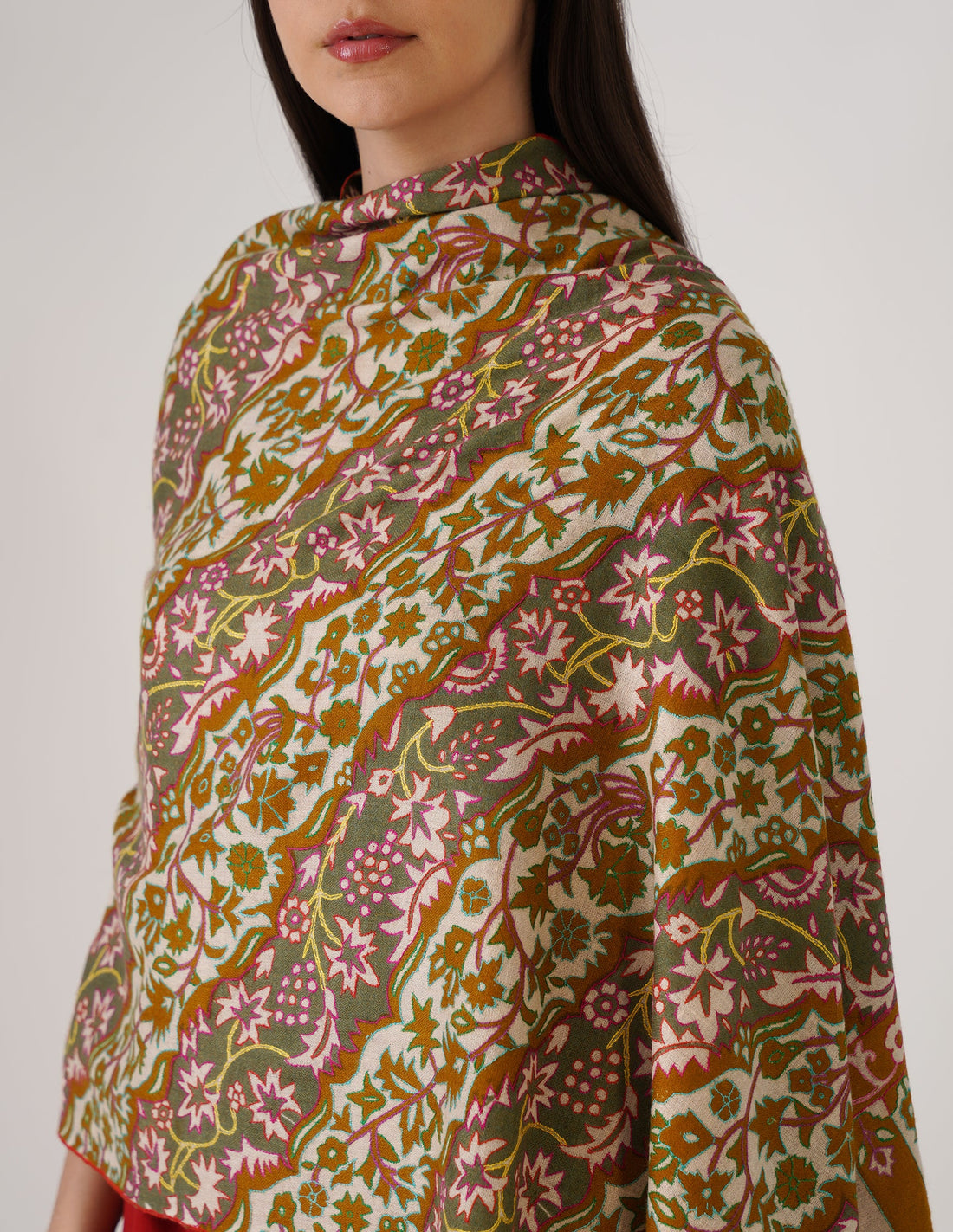 Kashmiri Handwoven Pashmina Sozni Stole Outline Embroidery – Mustard Gold | Handwoven Heritage | GI Certified - Kashmir Box