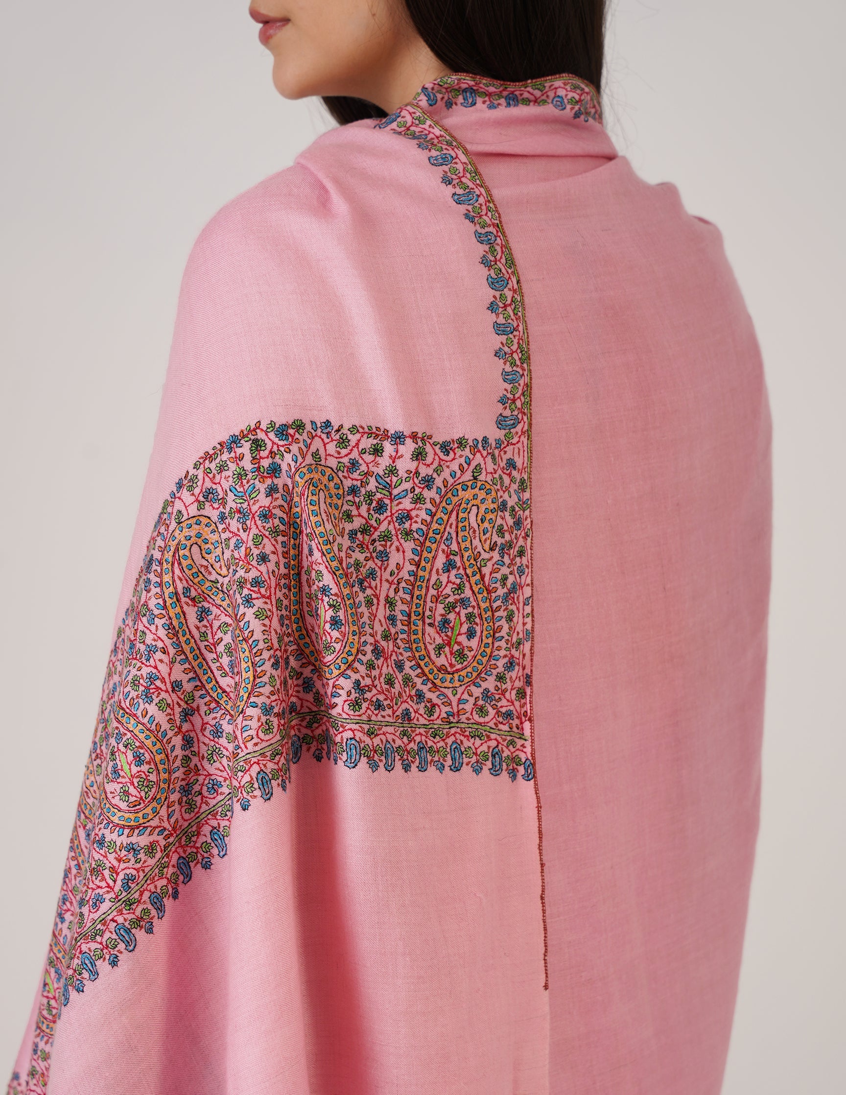 Kashmiri Handwoven Pashmina Sozni Palladar Stole – Pink Blush | Luxury Heritage - Kashmir Box