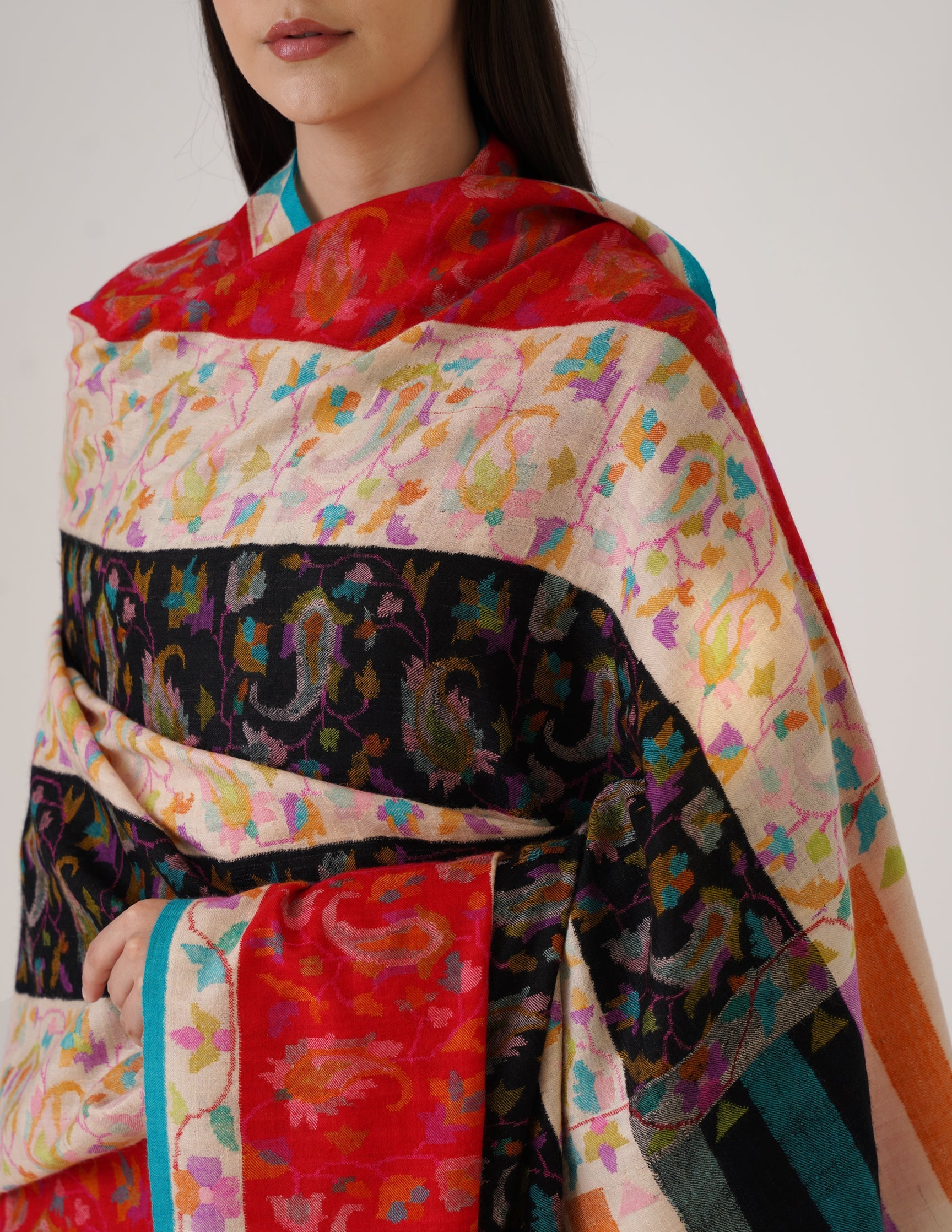 Kashmiri Handwoven Kani Embroidered Pashmina Shawl – Multicolour | Kalamkari Heritage - Kashmir Box