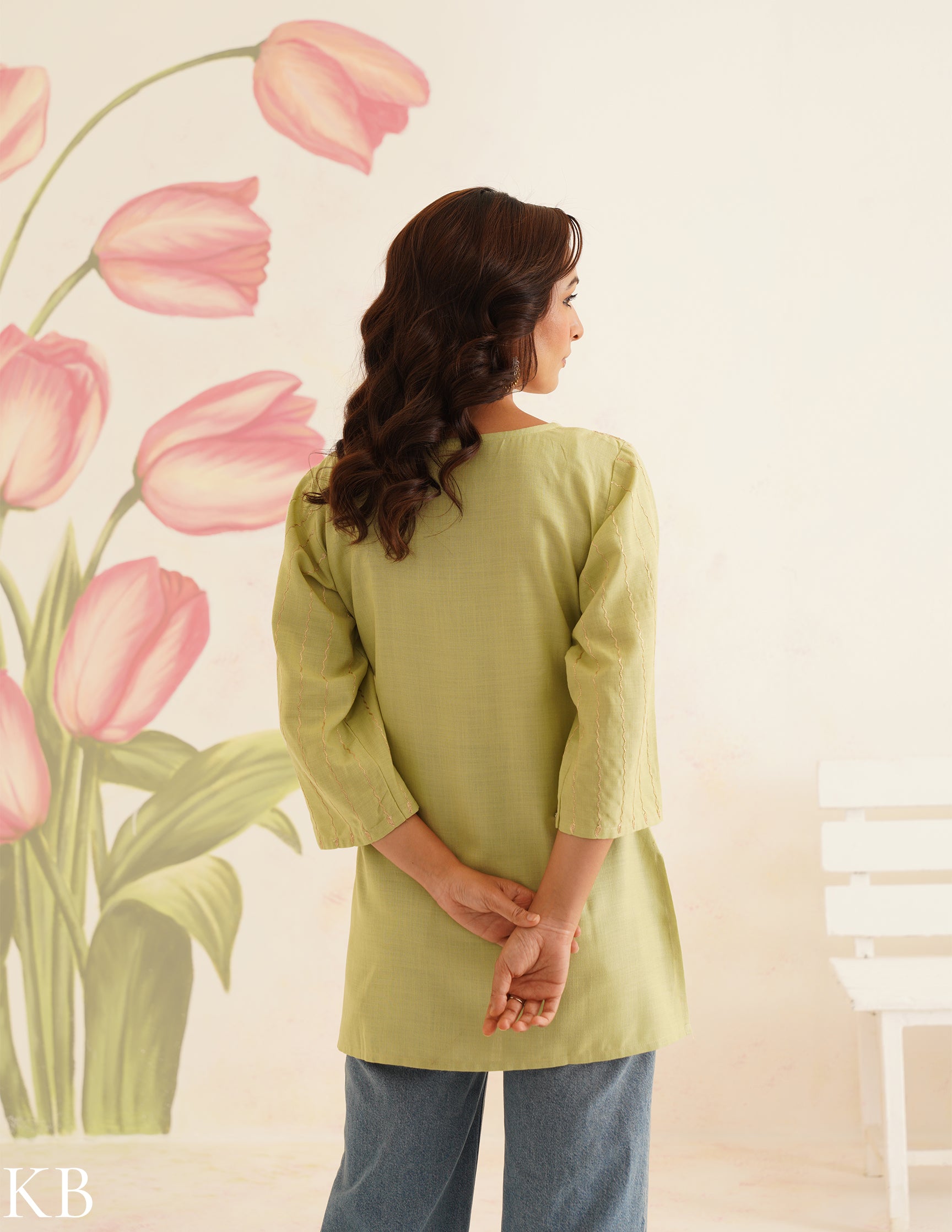 Light Green Kurti with Golden Zari Embroidery | Bahaar Collection 2025