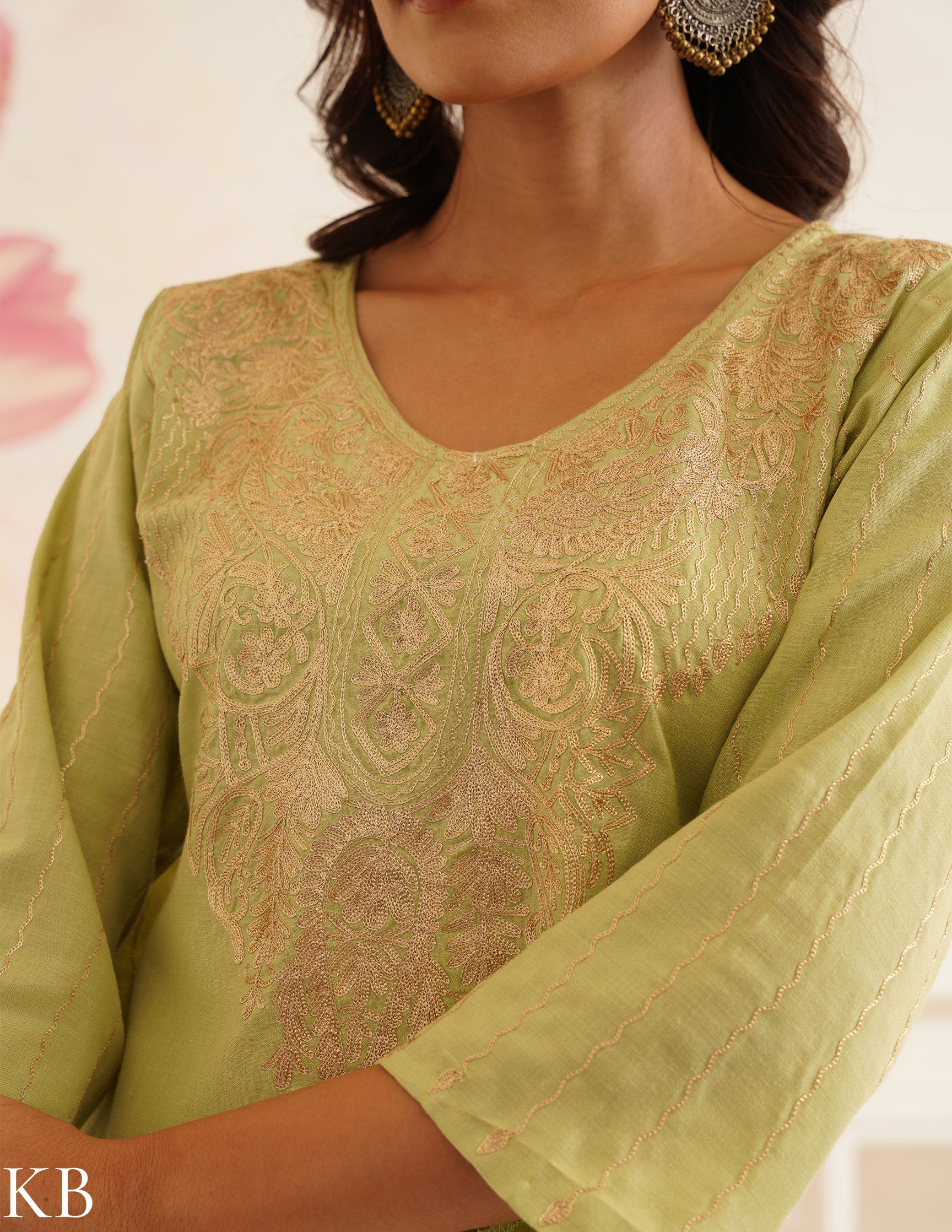 Light Green Kurti with Golden Zari Embroidery | Bahaar Collection 2025
