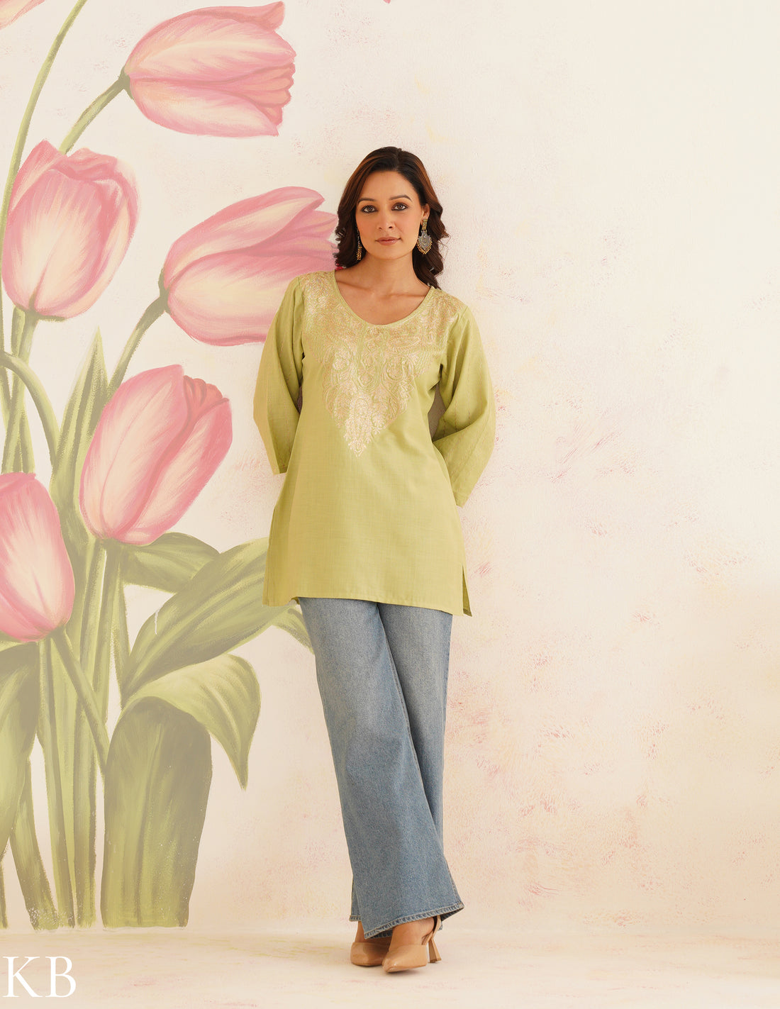 Light Green Kurti with Golden Zari Embroidery | Bahaar Collection 2025