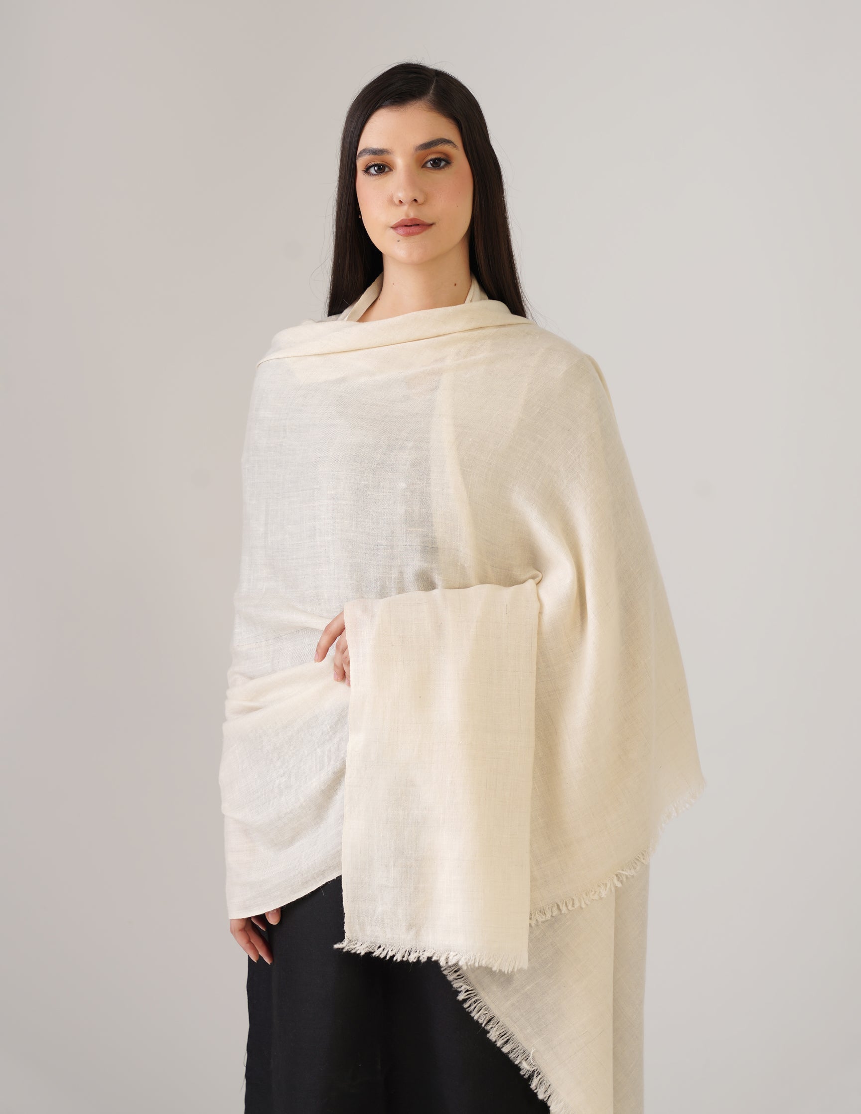 Kashmiri Handwoven Solid Cashmere Pashmina Shawl – Off White | Handwoven Heritage