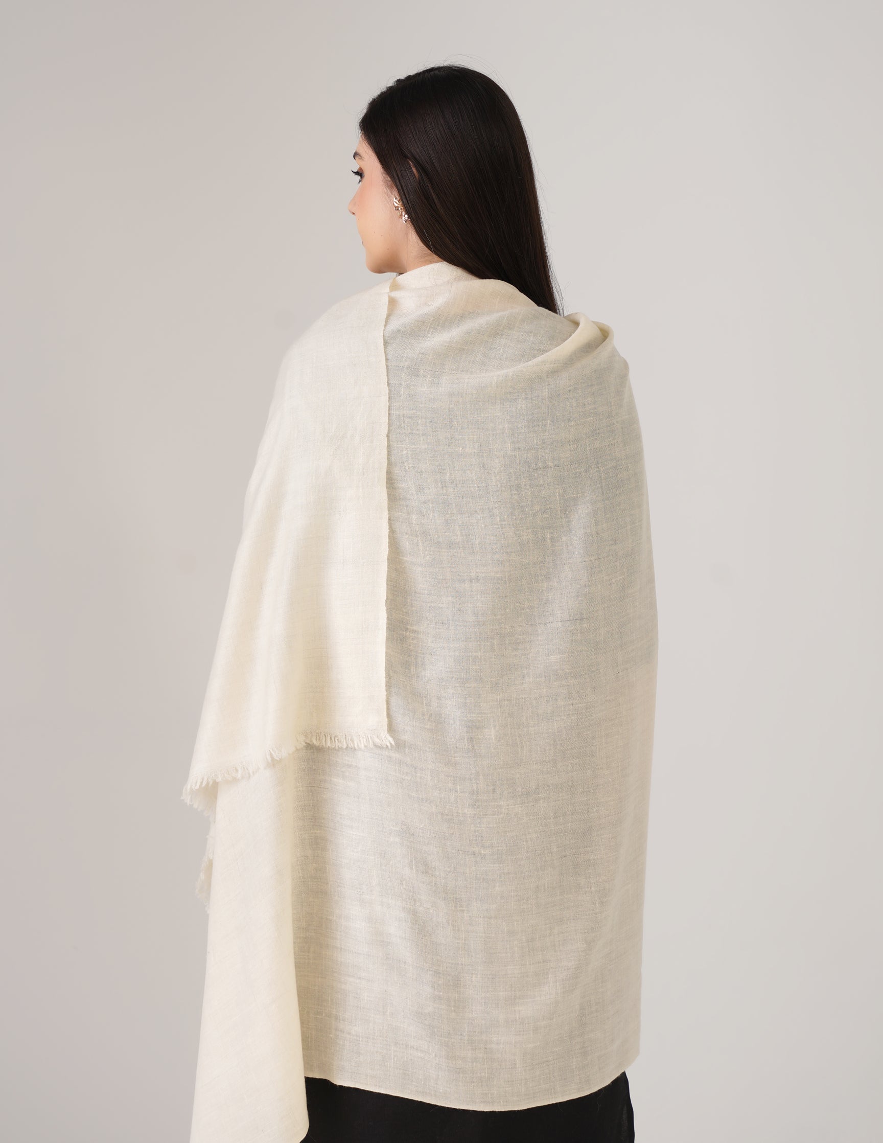 Kashmiri Handwoven Solid Cashmere Pashmina Shawl – Off White | Handwoven Heritage