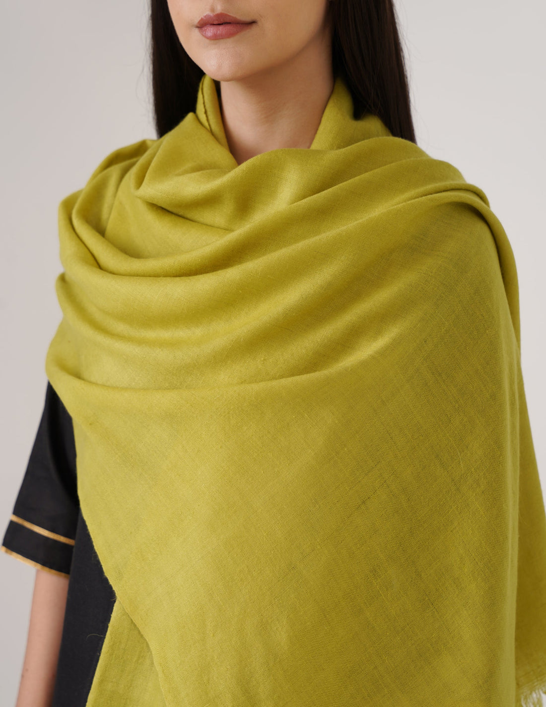 Kashmiri Handwoven Solid Cashmere Pashmina Shawl – Apple Green | Handwoven Heritage