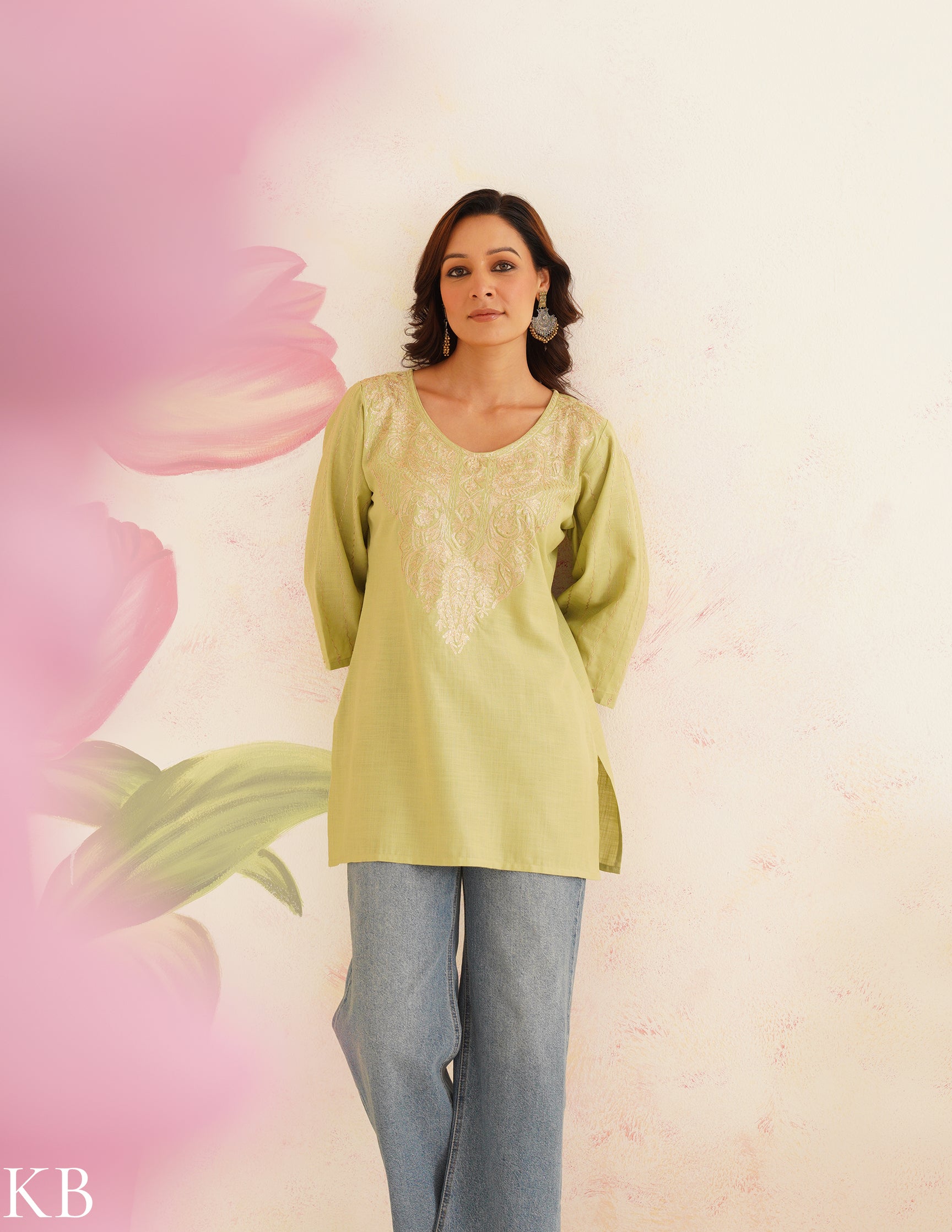 Light Green Kurti with Golden Zari Embroidery | Bahaar Collection 2025