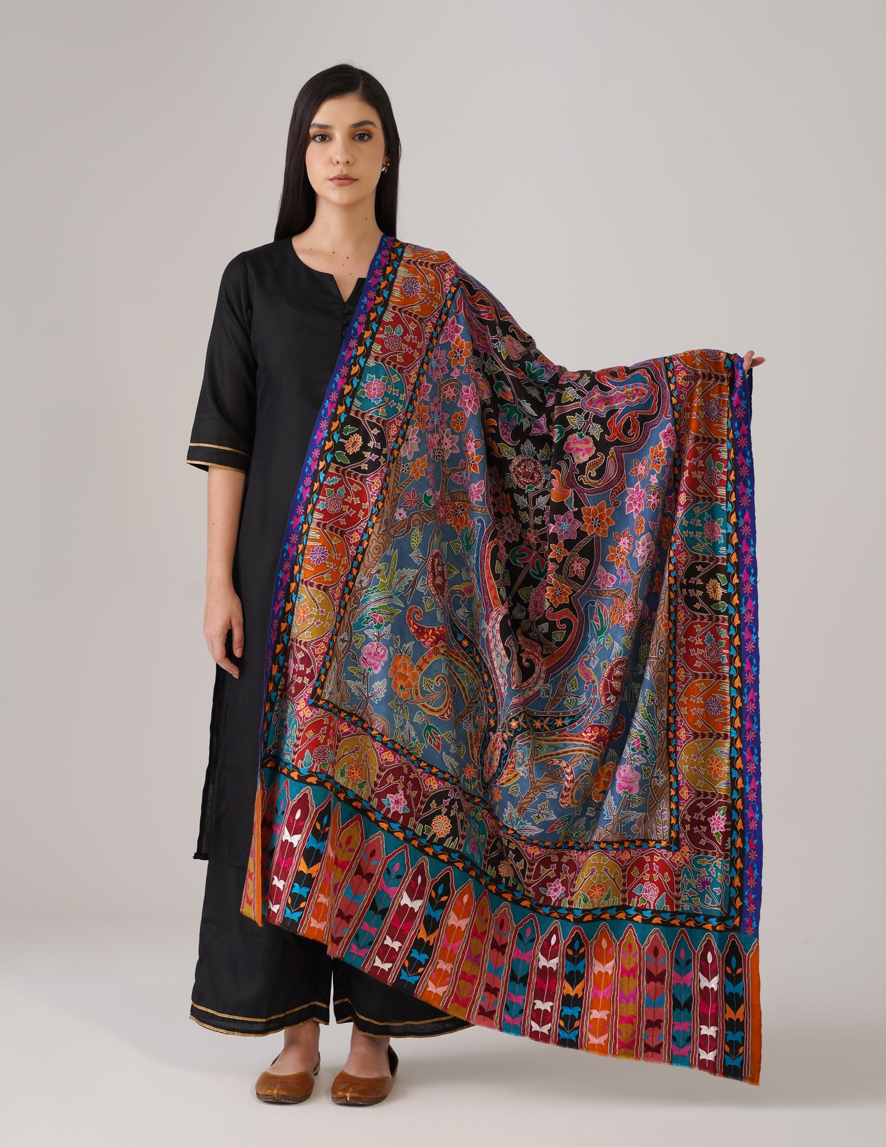 Kashmiri Handwoven Pashmina Sozni Shawl Modern Design – Multicolour | Handwoven Heritage - Kashmir Box