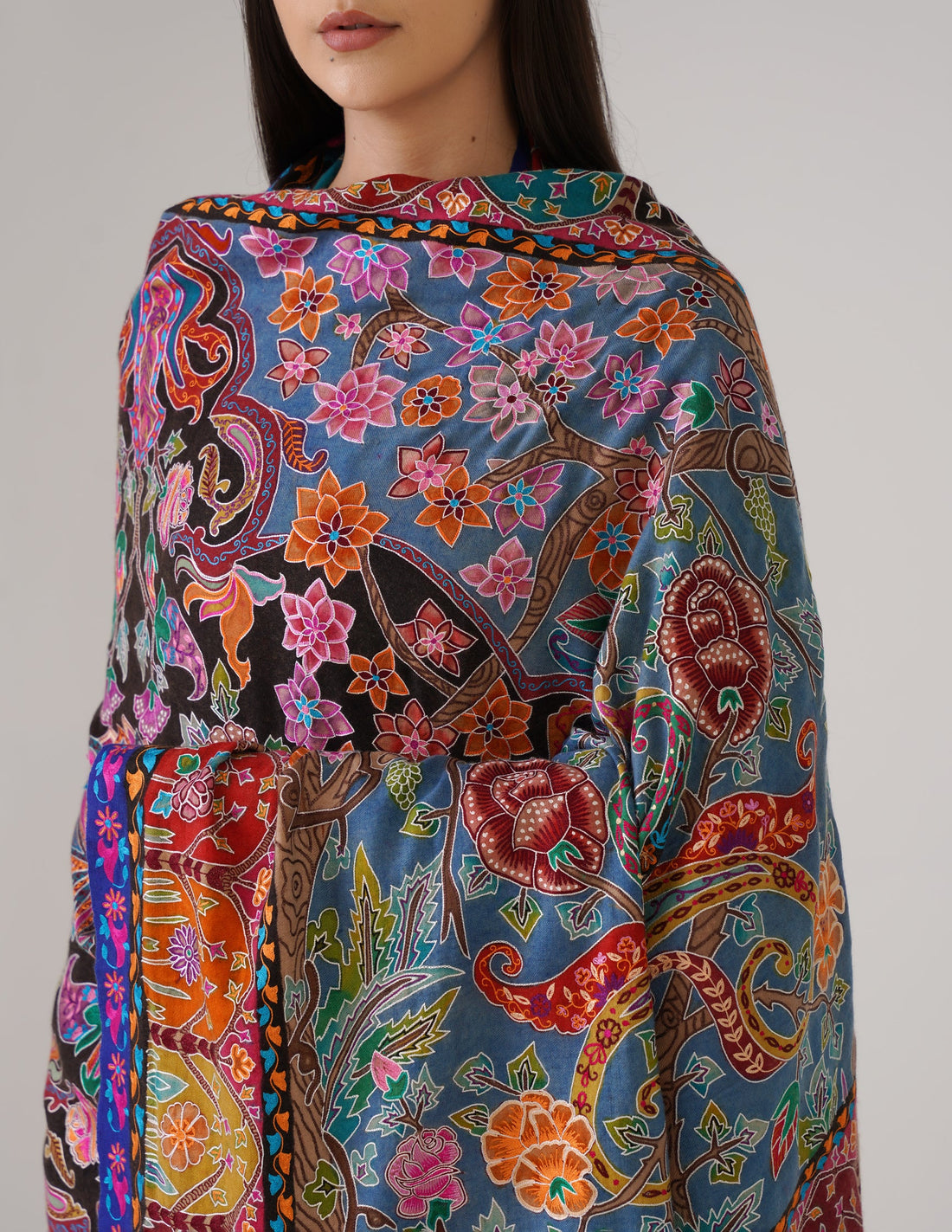Kashmiri Handwoven Pashmina Sozni Shawl Modern Design – Multicolour | Handwoven Heritage - Kashmir Box